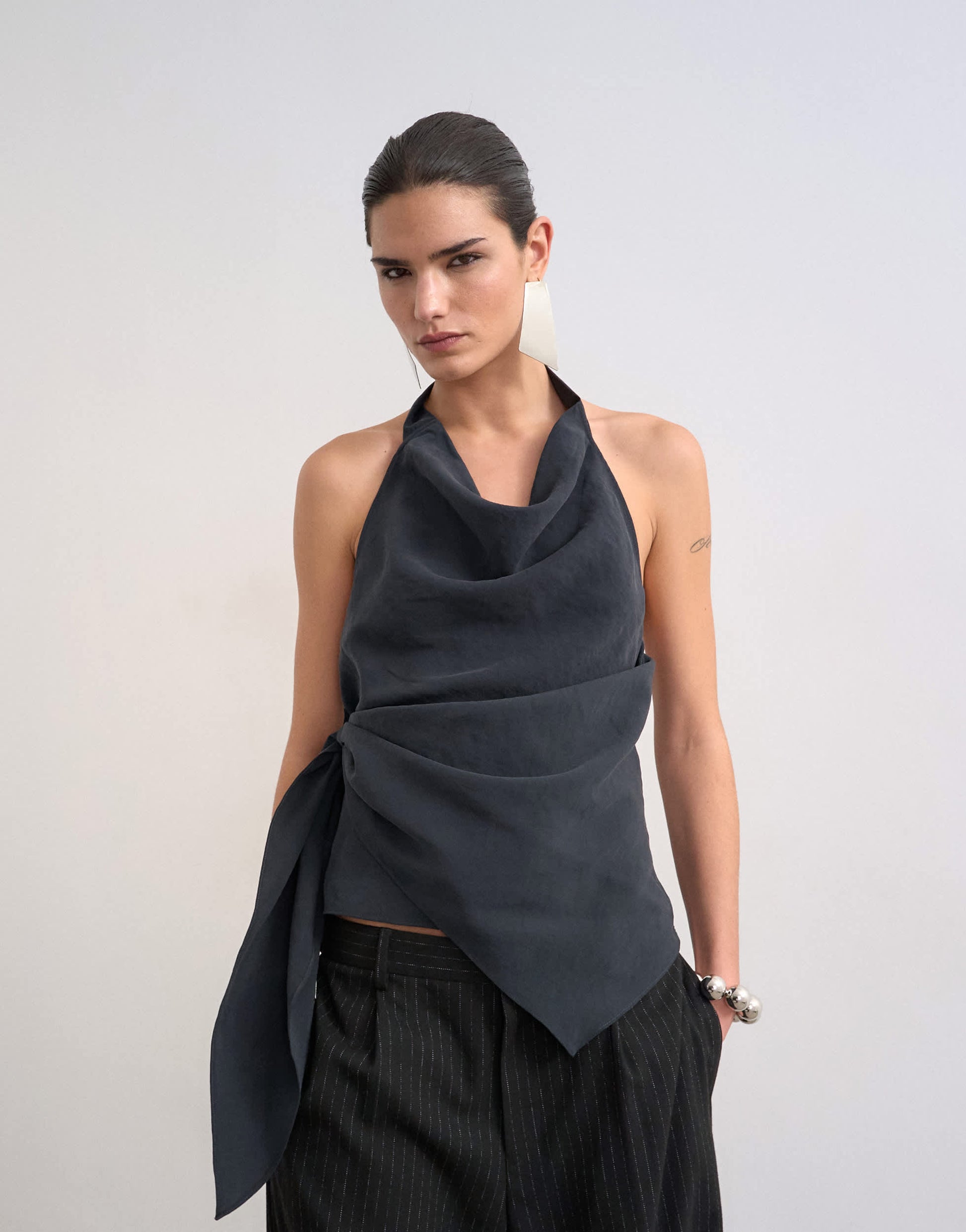 Topshop super soft cupro halter neck in black