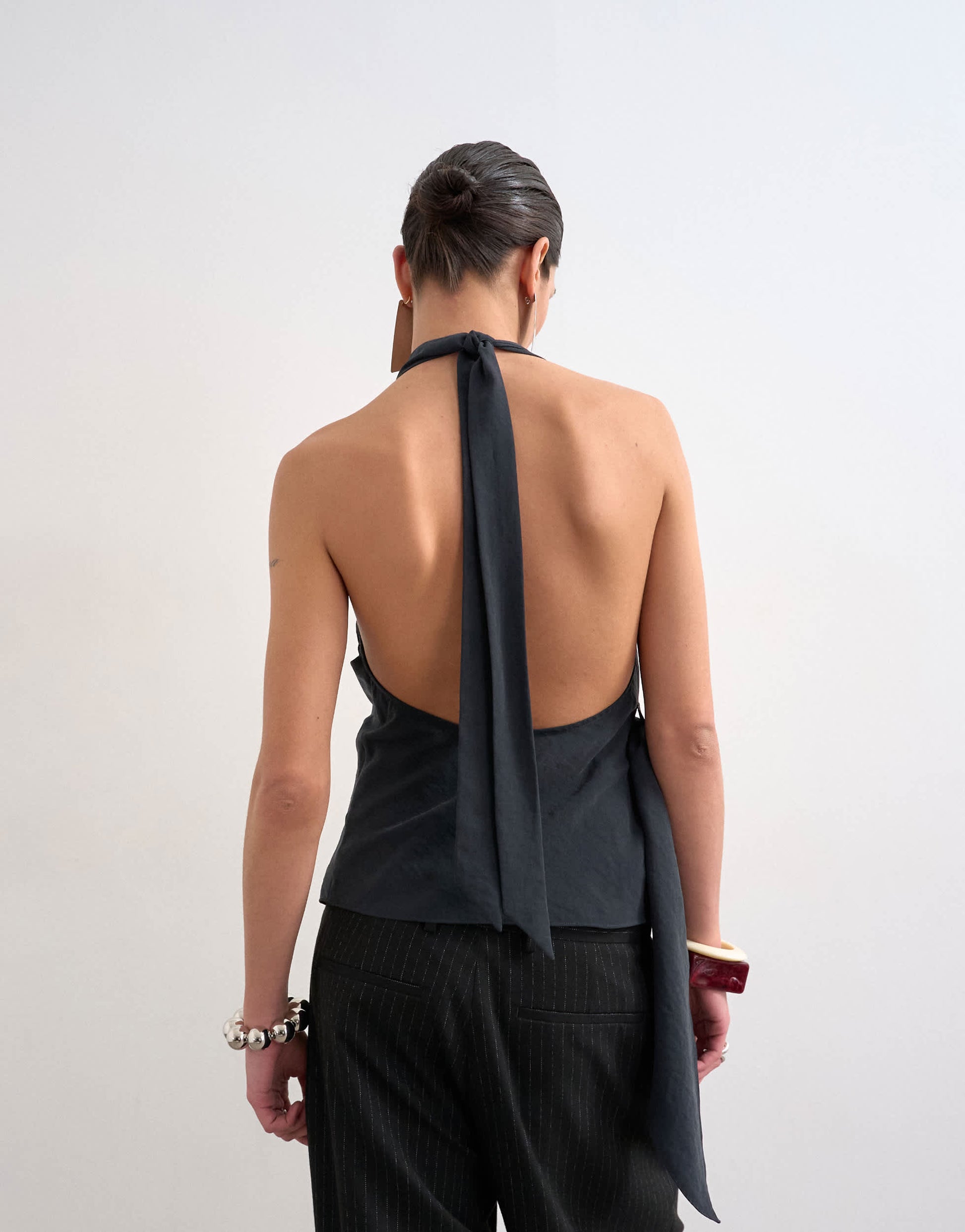 Topshop super soft cupro halter neck in black