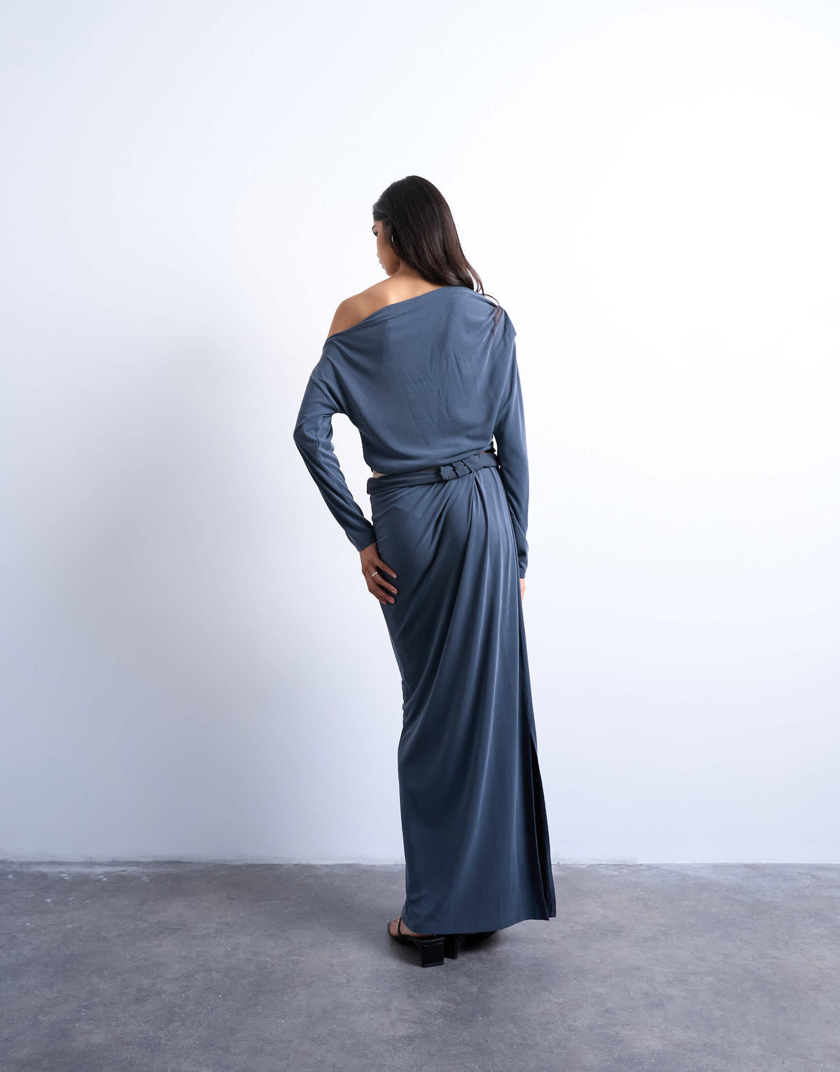 Topshop cupro twist detail maxi skirt co-ord in charcoal grey