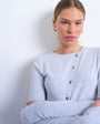 Topshop asymmetric button through long sleeve top in grey marl