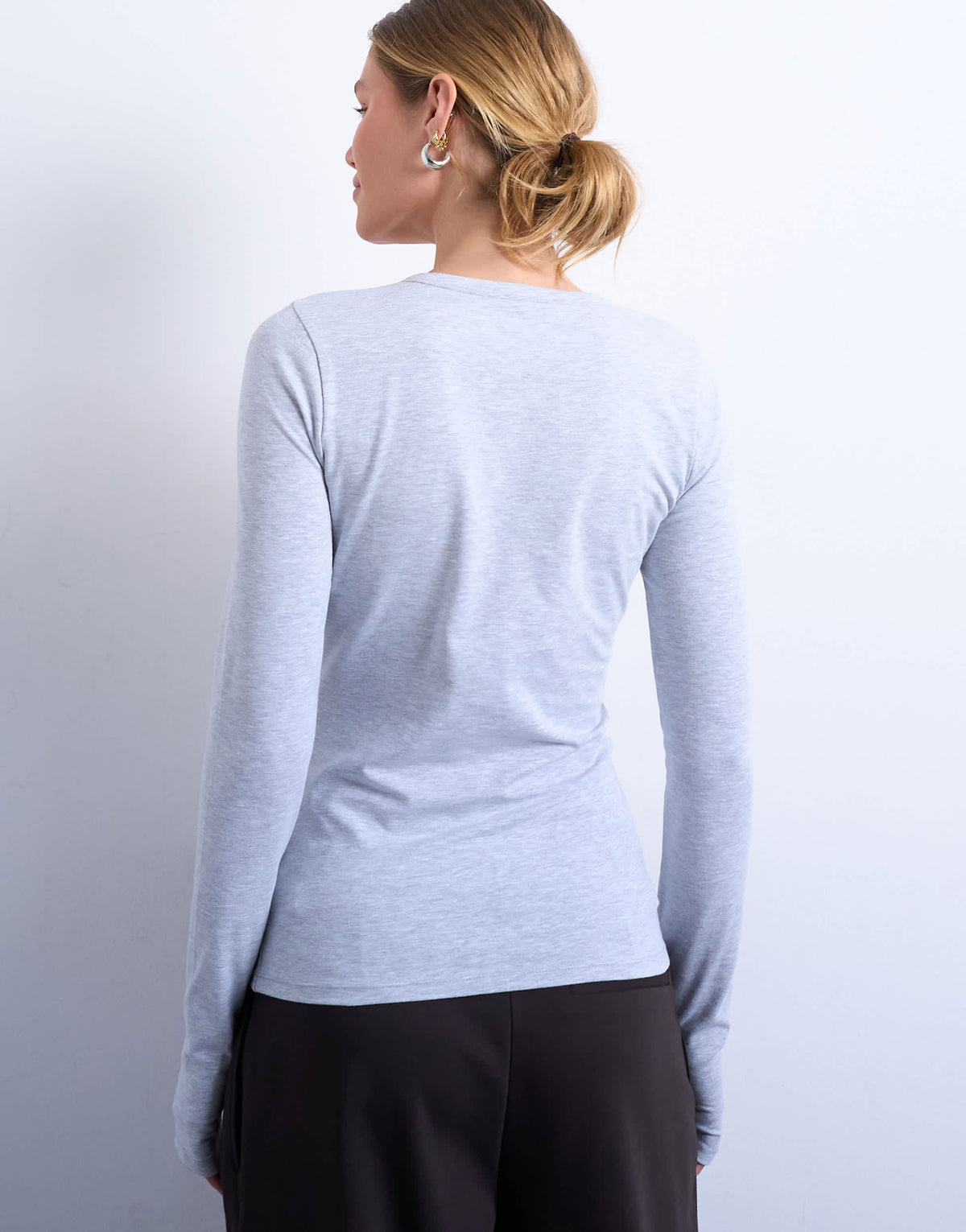 Topshop asymmetric button through long sleeve top in grey marl