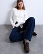 Topshop asymmetric button through long sleeve top in ivory