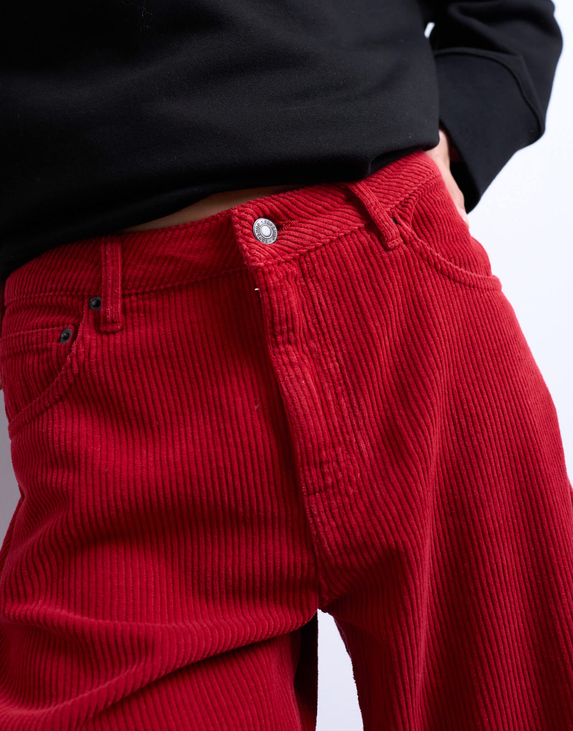 Topshop Barrel mid rise jean in red cord
