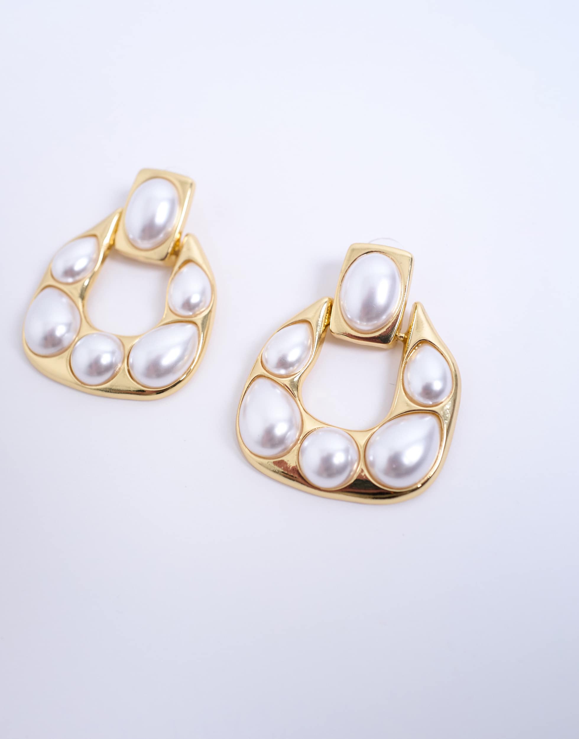 Topshop Porter pearl stud statement earrings in gold