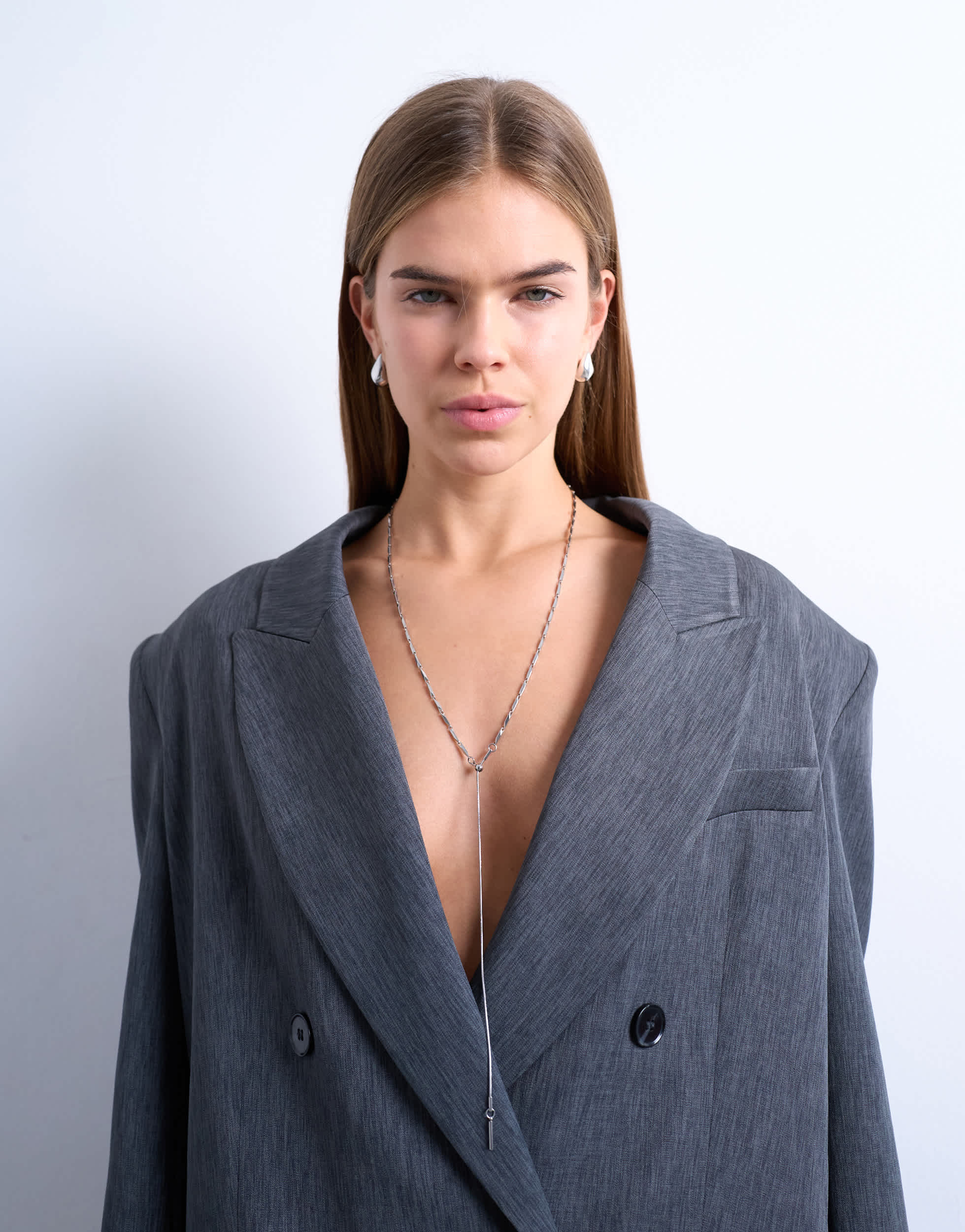 Collier Topshop Morgan en acier inoxydable à longue chaîne torsadée argentée