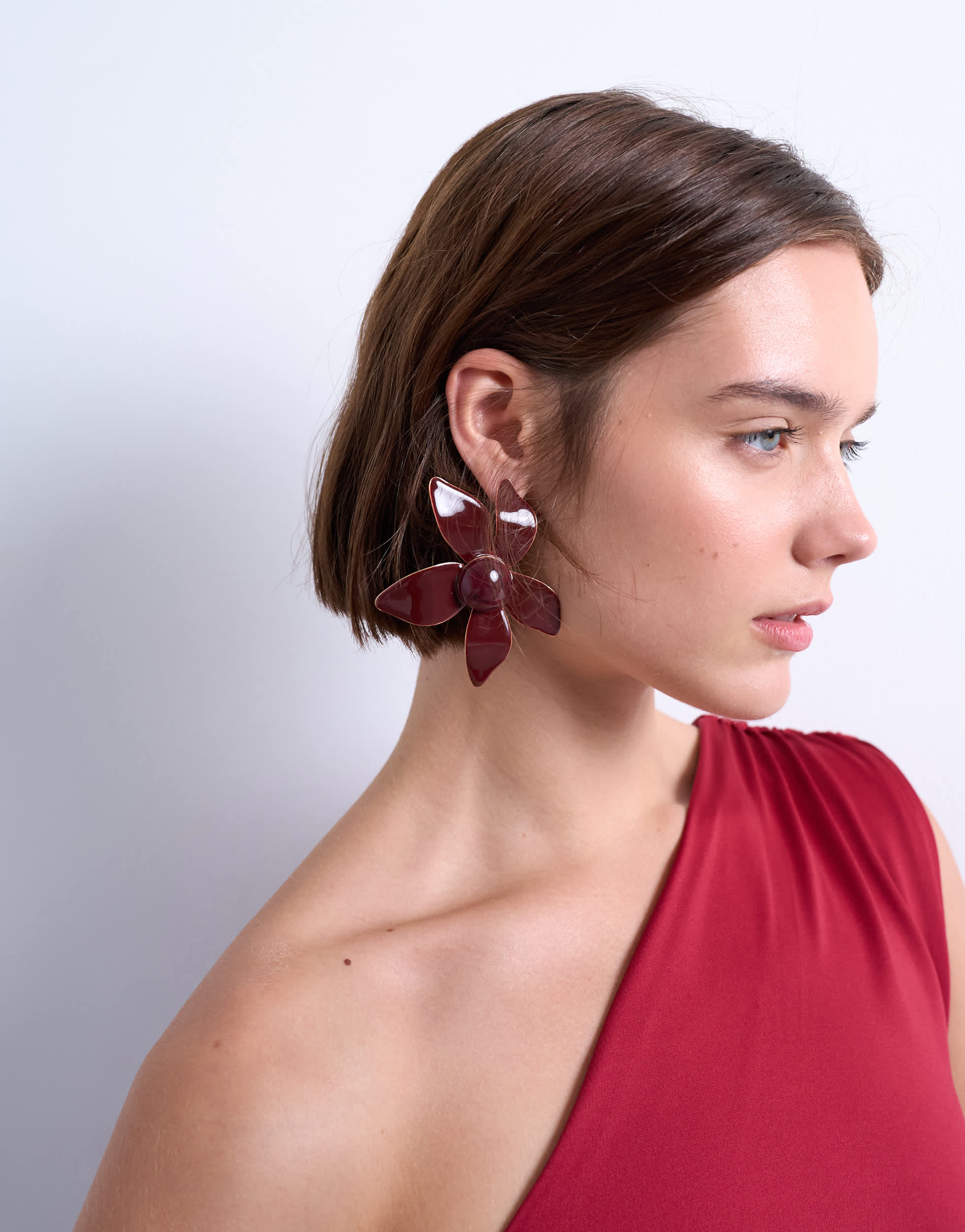 Topshop Petal flower earrings in burgundy