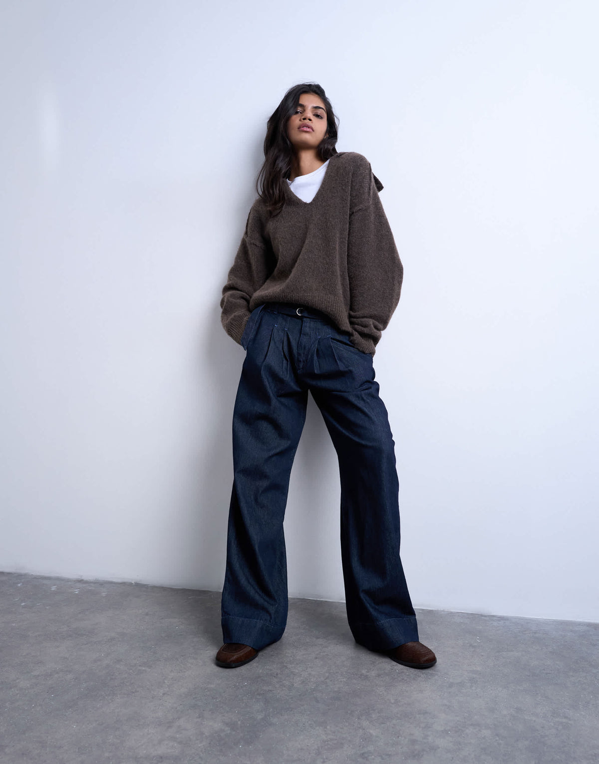 Topshop super high waisted belted tailored jean in indigo