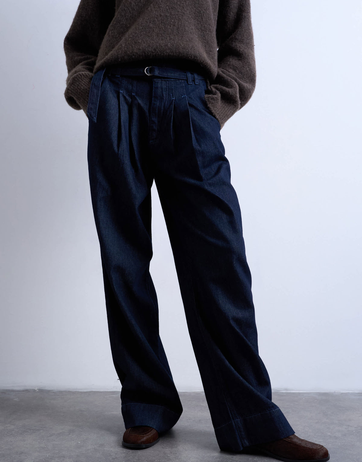 Topshop super high waisted belted tailored jean in indigo