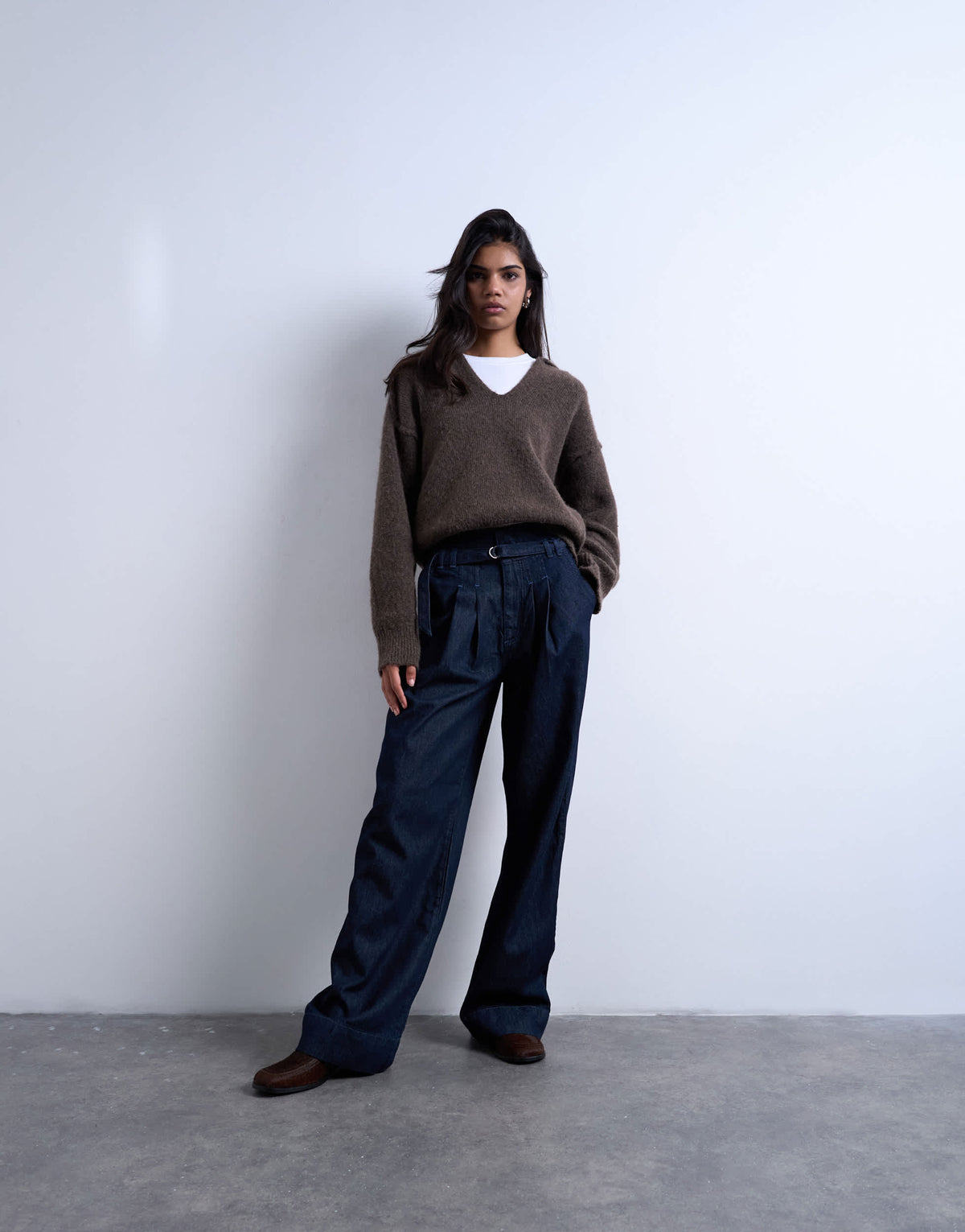 Topshop super high waisted belted tailored jean in indigo