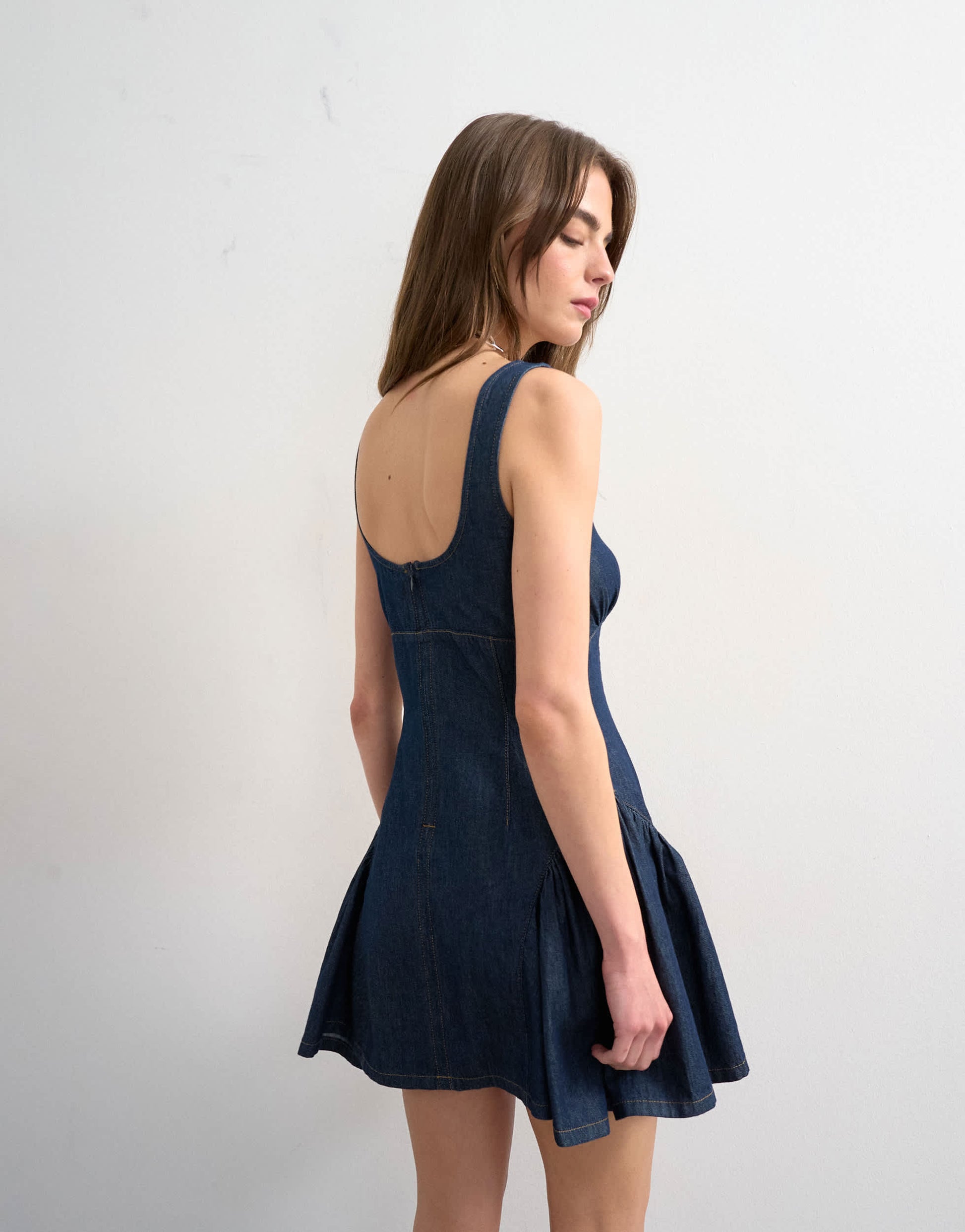 Topshop denim peplum hem mini dress in indigo rinse