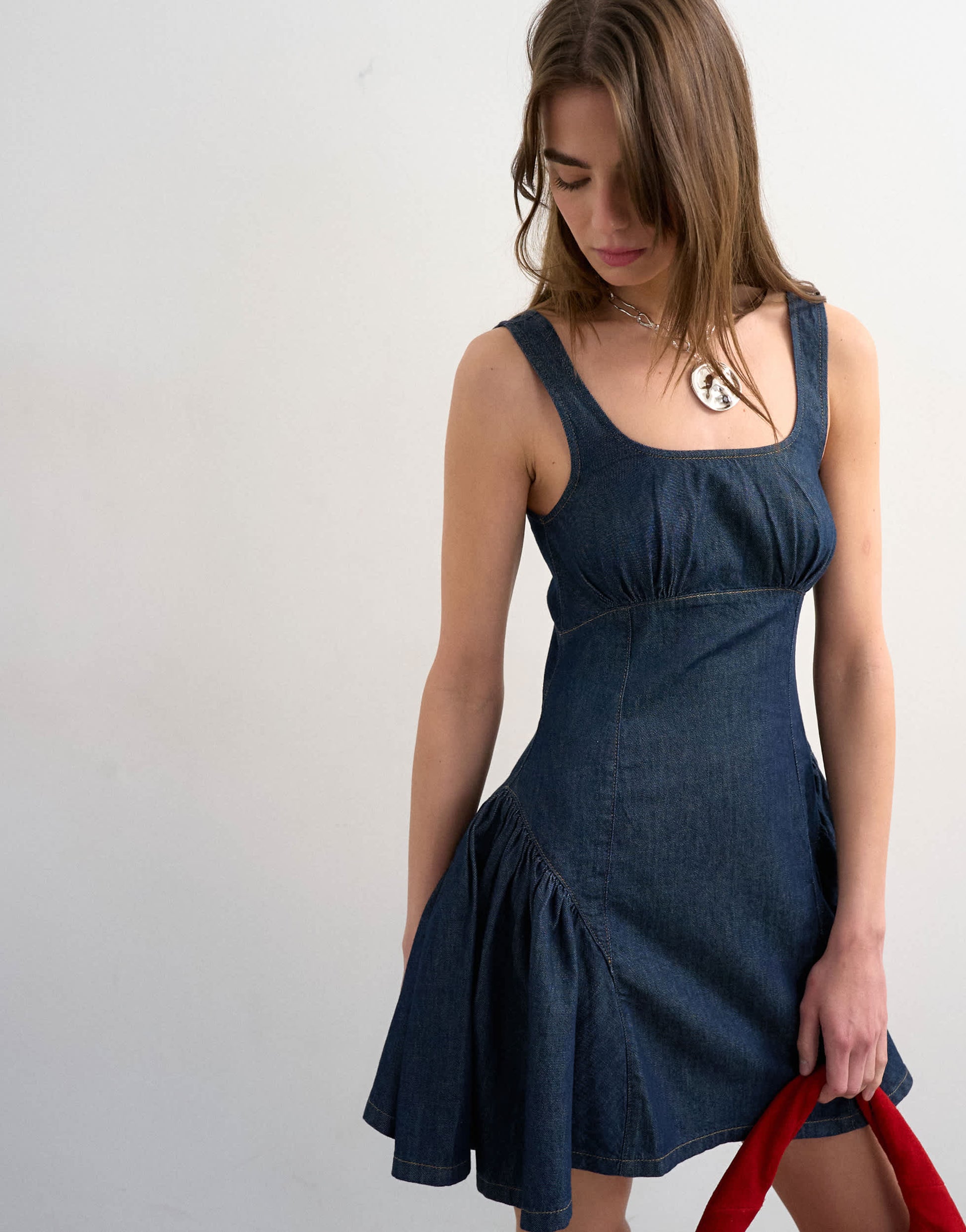Topshop denim peplum hem mini dress in indigo rinse