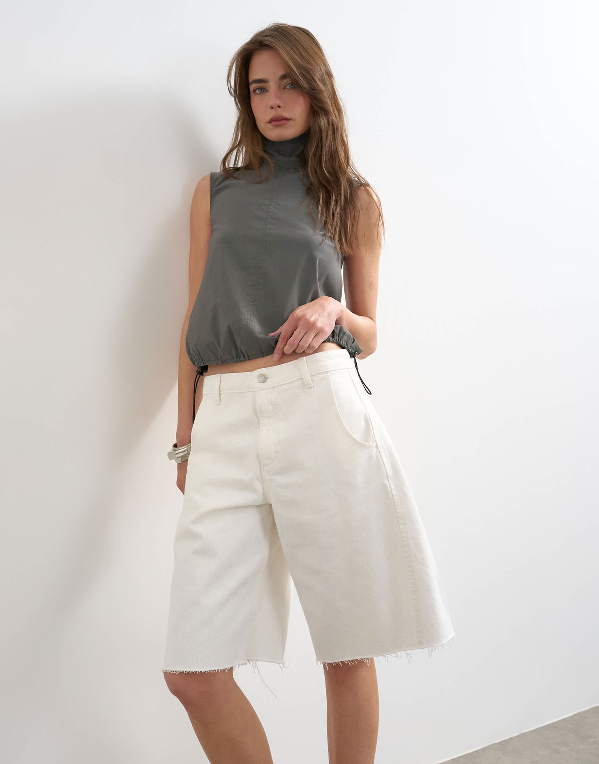 Topshop denim barrel jort in white