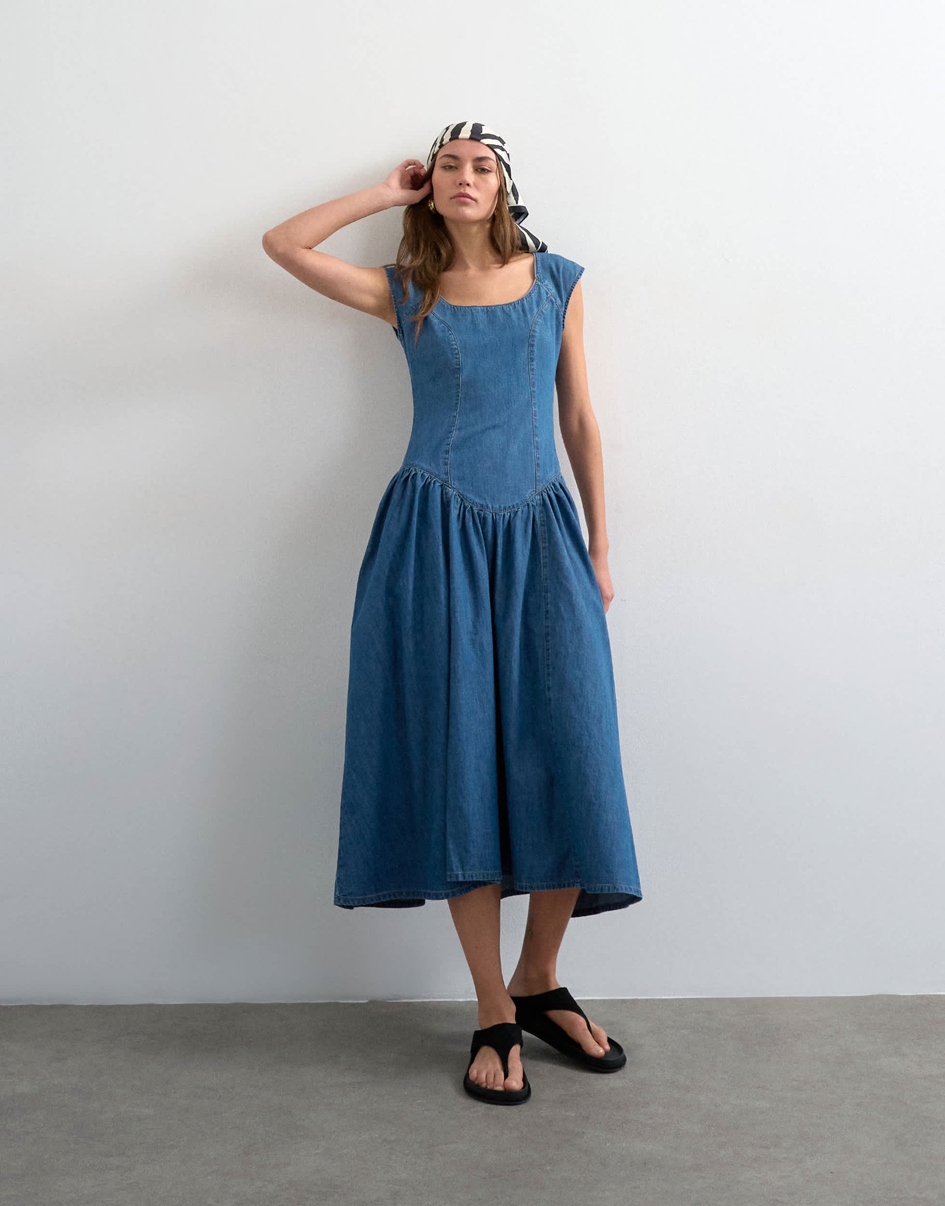 Topshop denim drop waist midi dress in indigo rinse