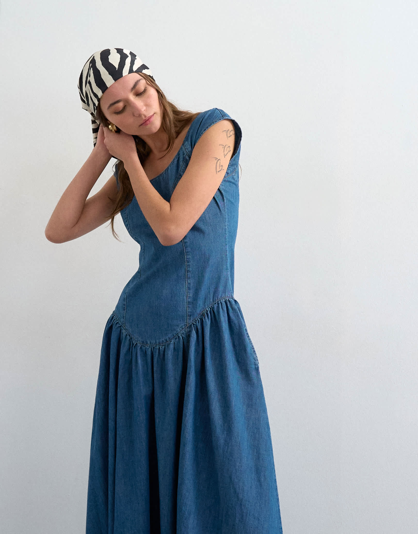 Topshop denim drop waist midi dress in indigo rinse