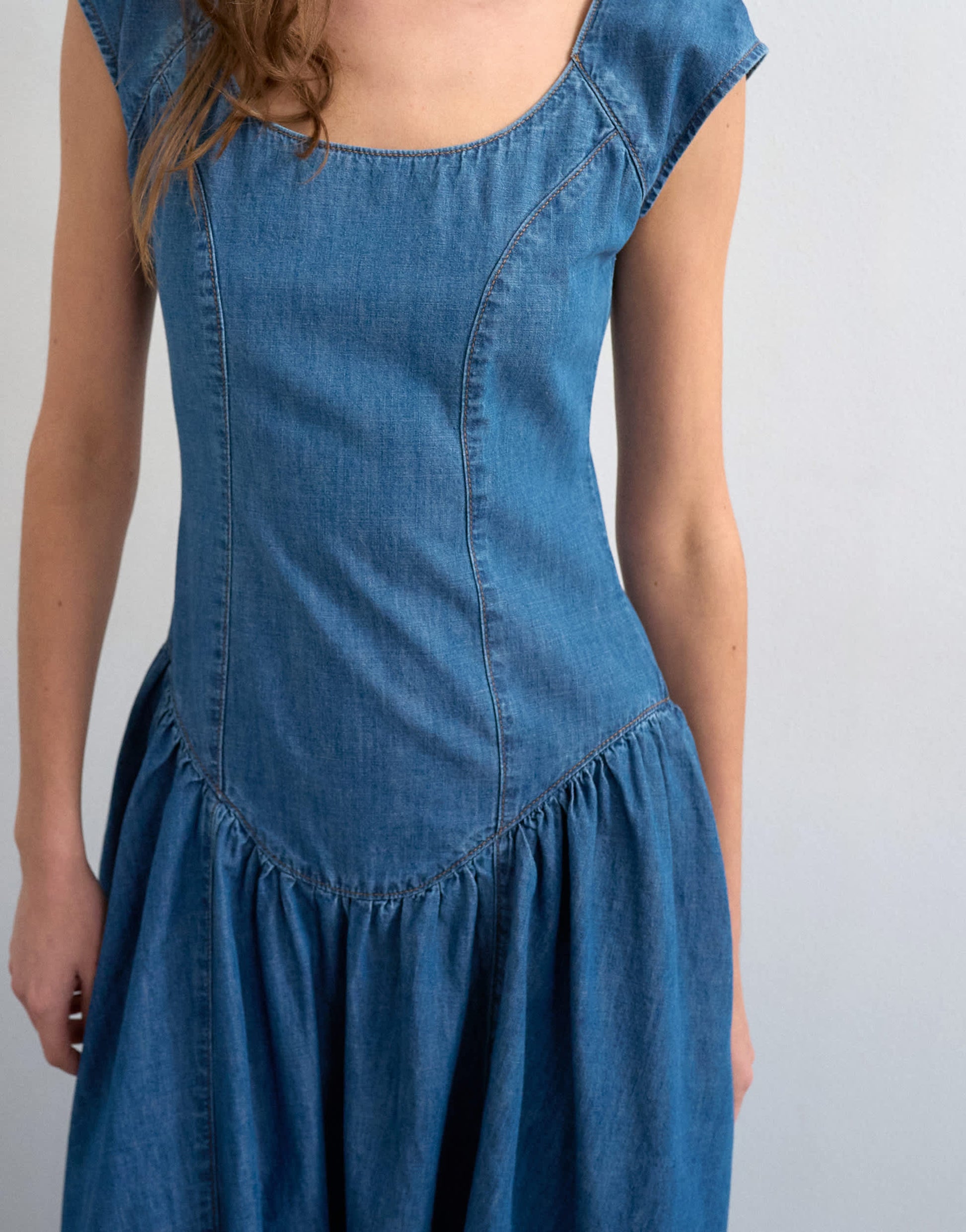 Topshop denim drop waist midi dress in indigo rinse