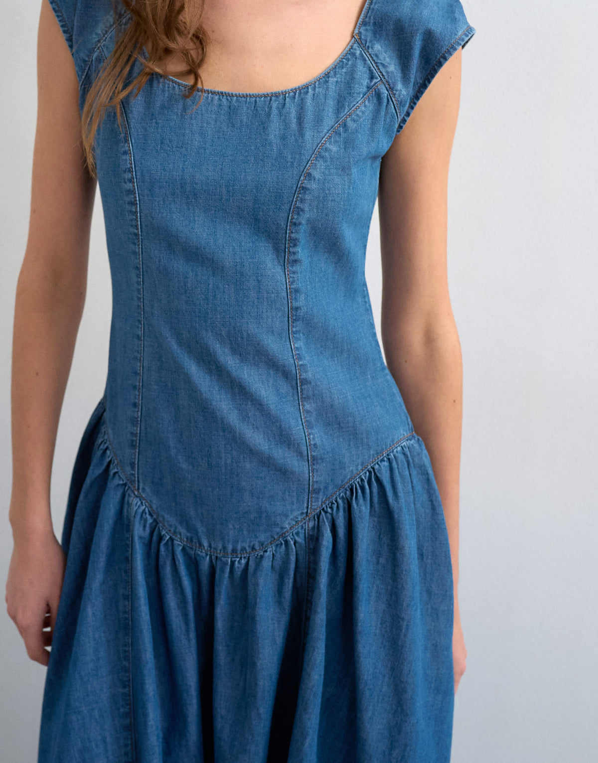 Topshop denim drop waist midi dress in indigo rinse