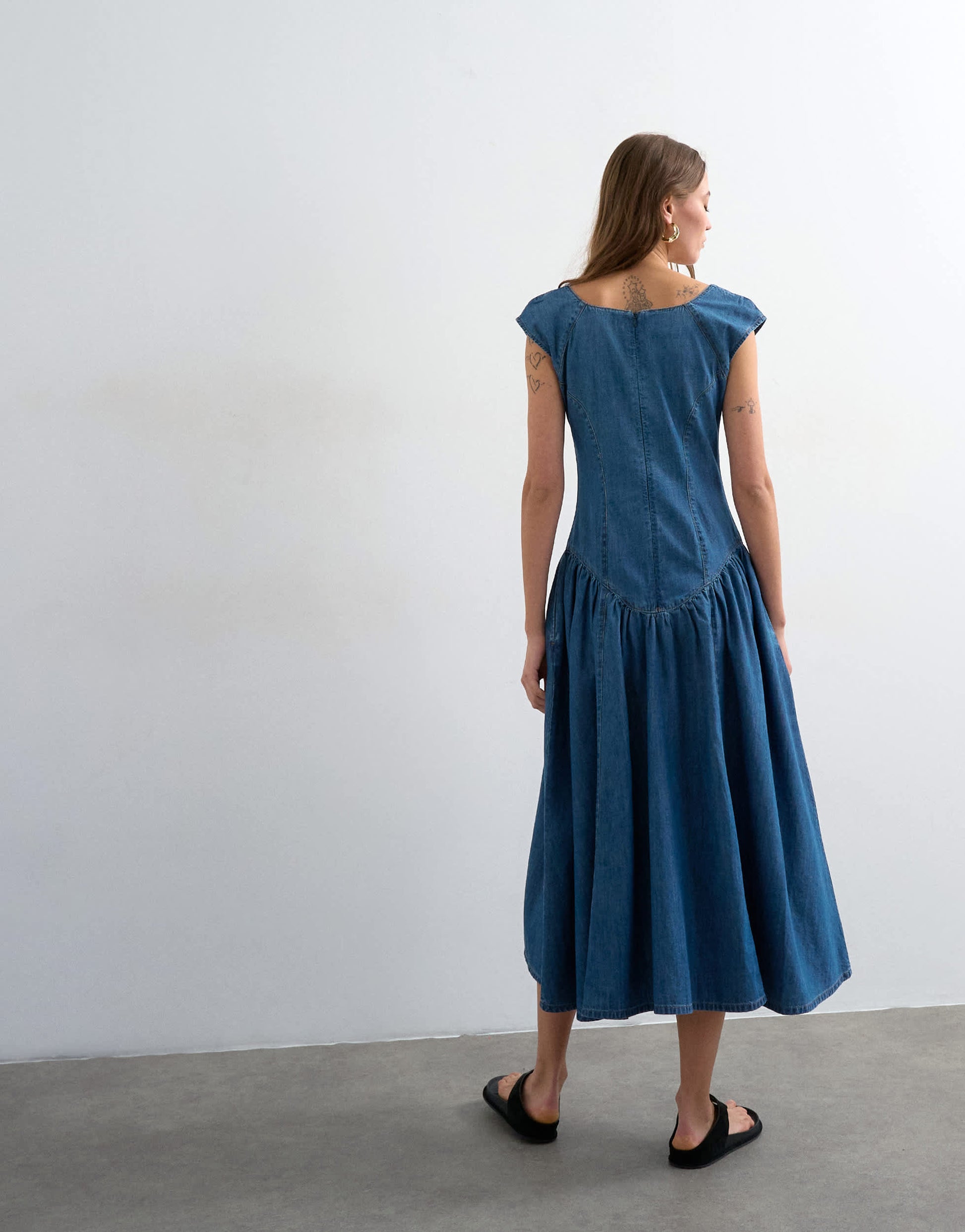 Topshop denim drop waist midi dress in indigo rinse