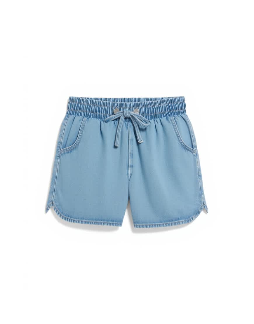 Topshop denim mini runner short in mid blue