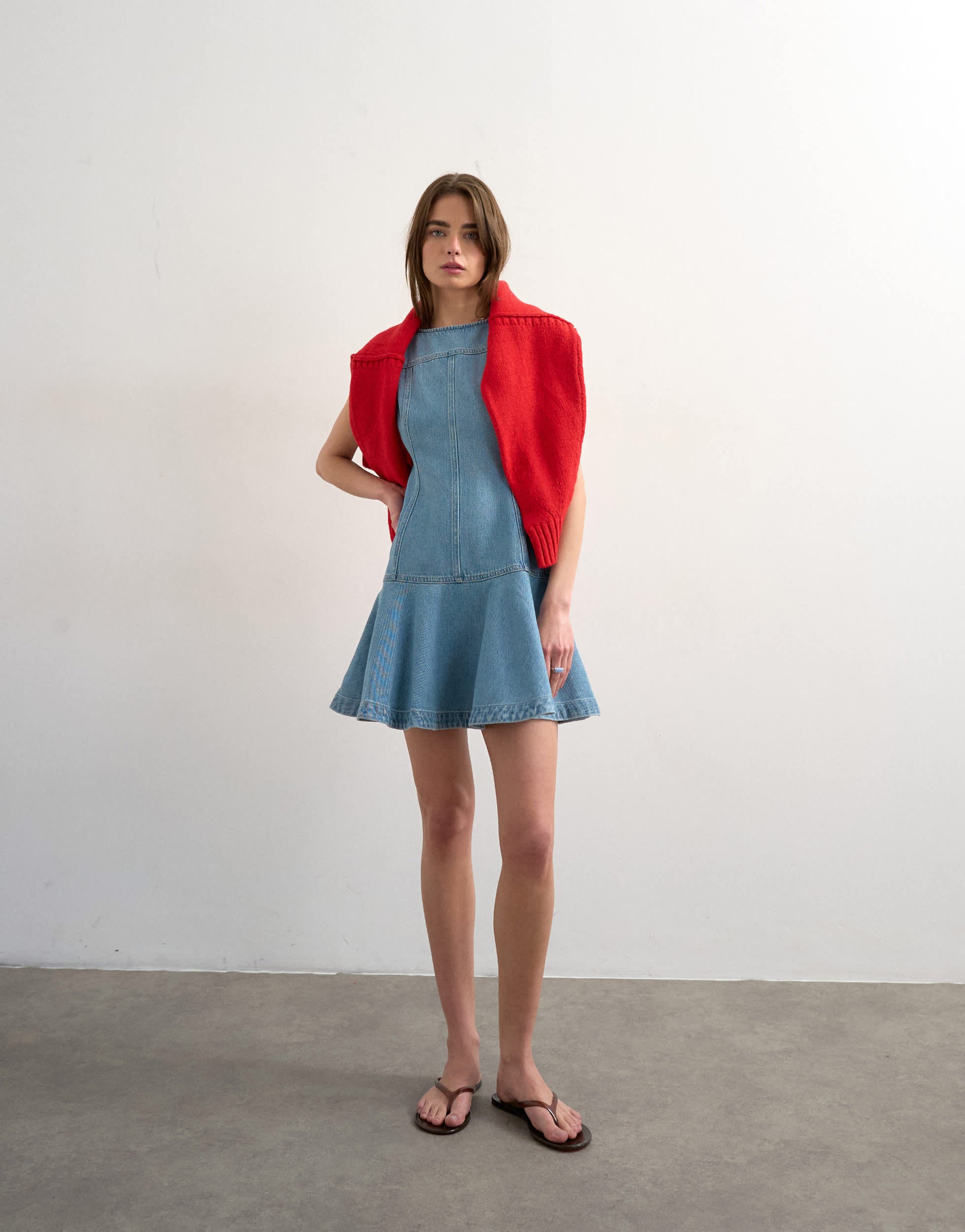 Topshop denim seamed mini dress in bleach