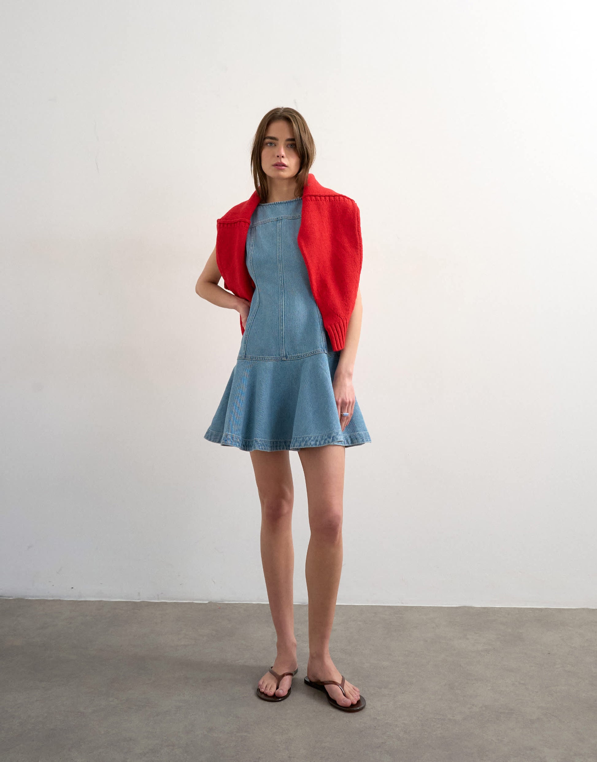 Topshop denim seamed mini dress in bleach