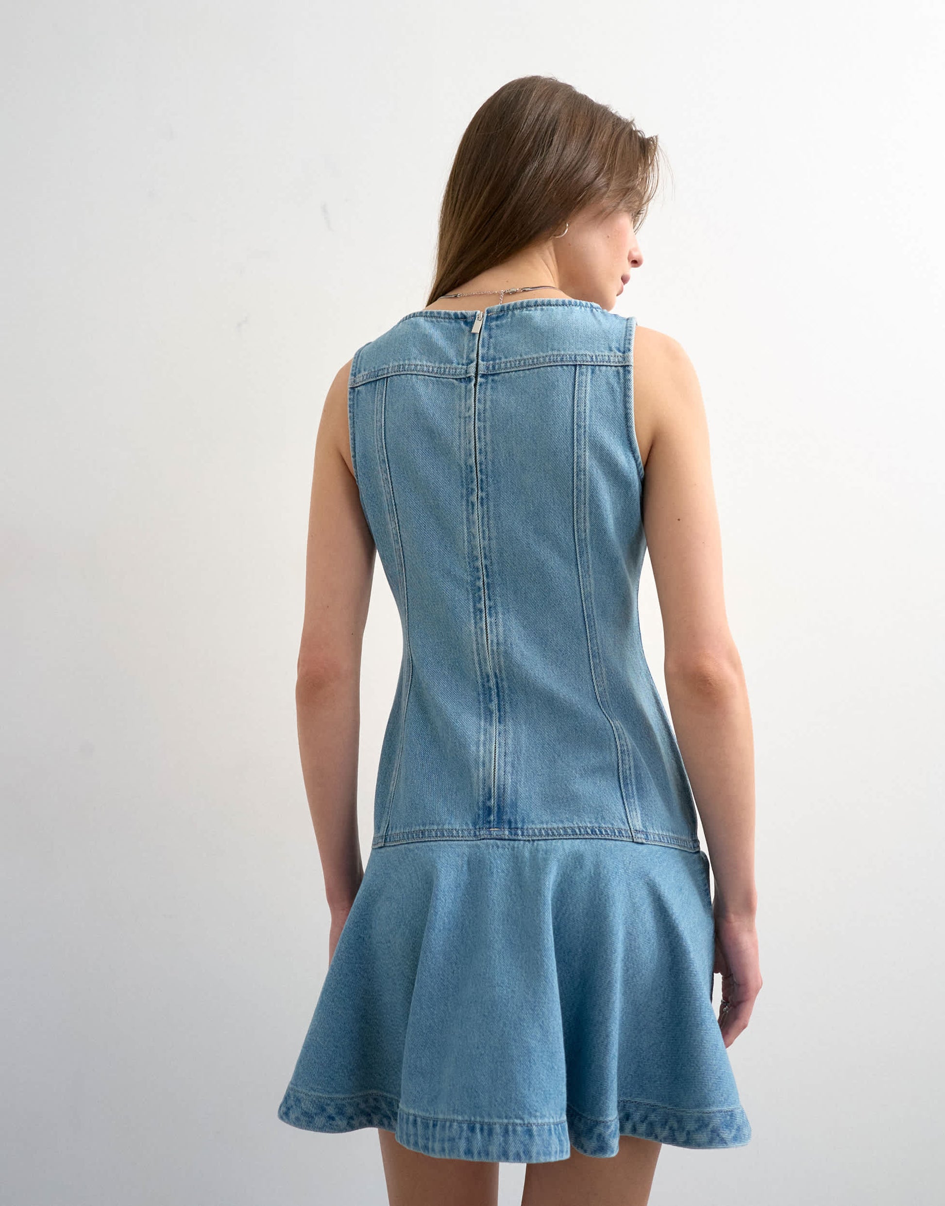 Topshop denim seamed mini dress in bleach