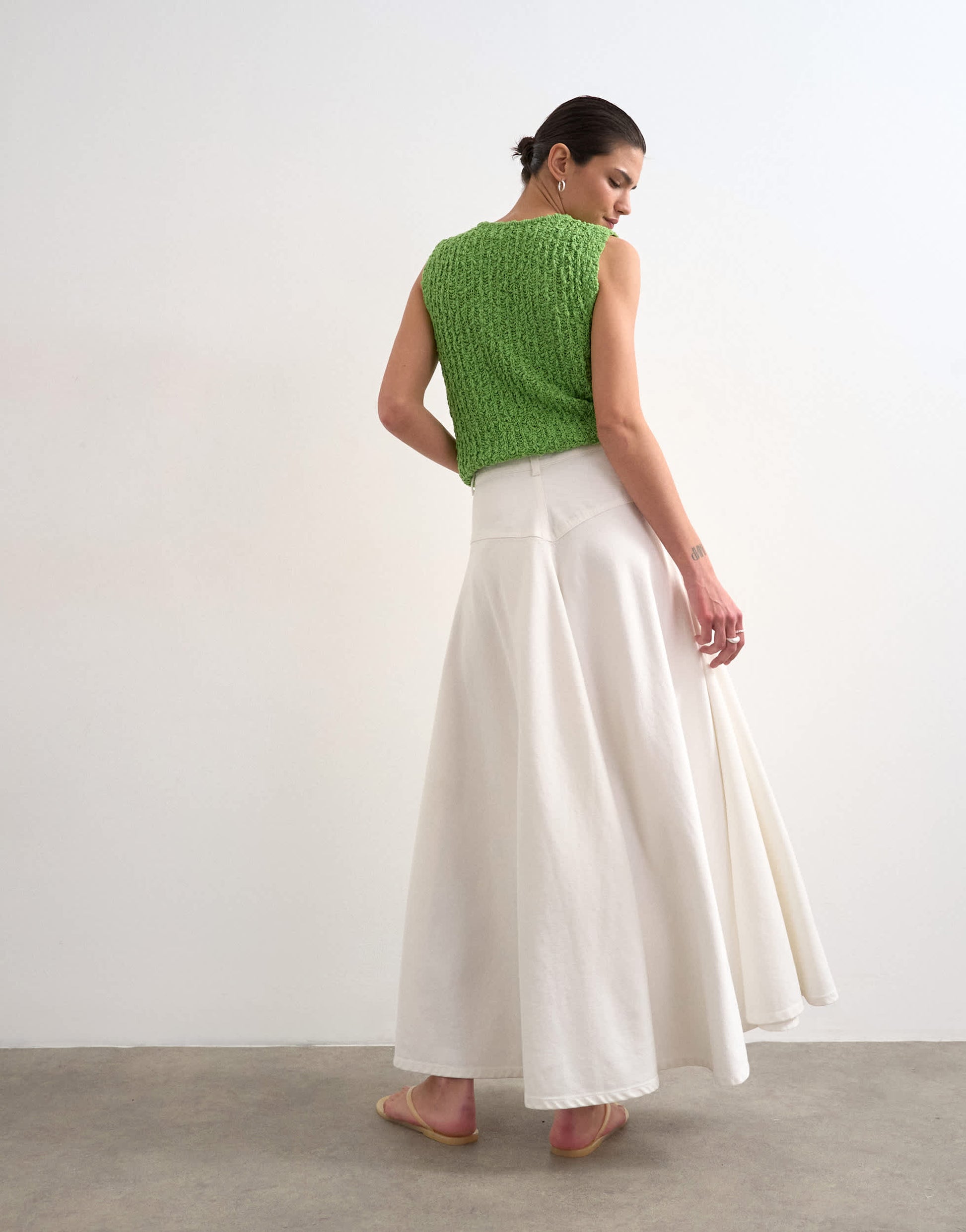 Topshop denim maxi front yoke skirt in white
