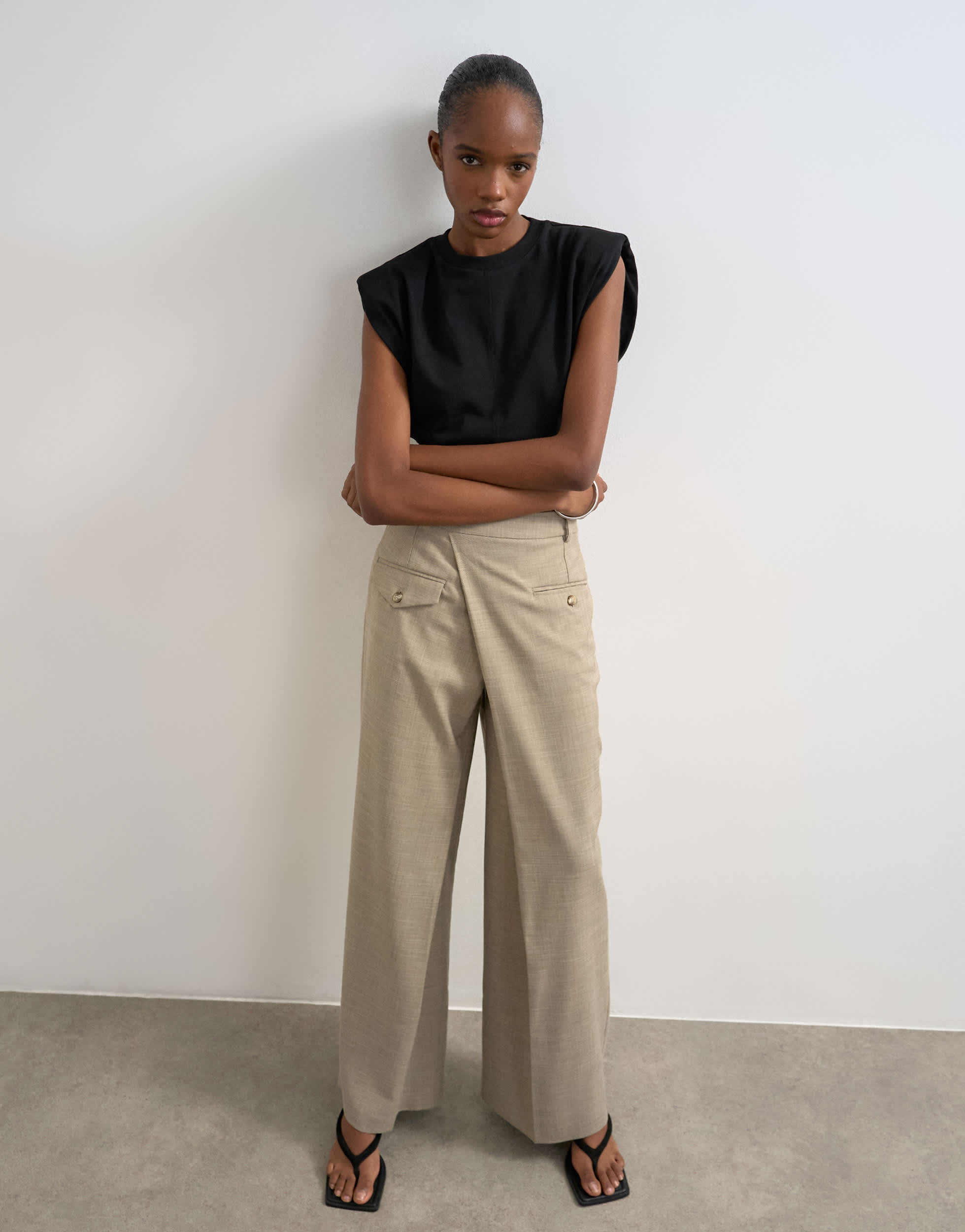 Topshop wrap over tailored trouser in stone