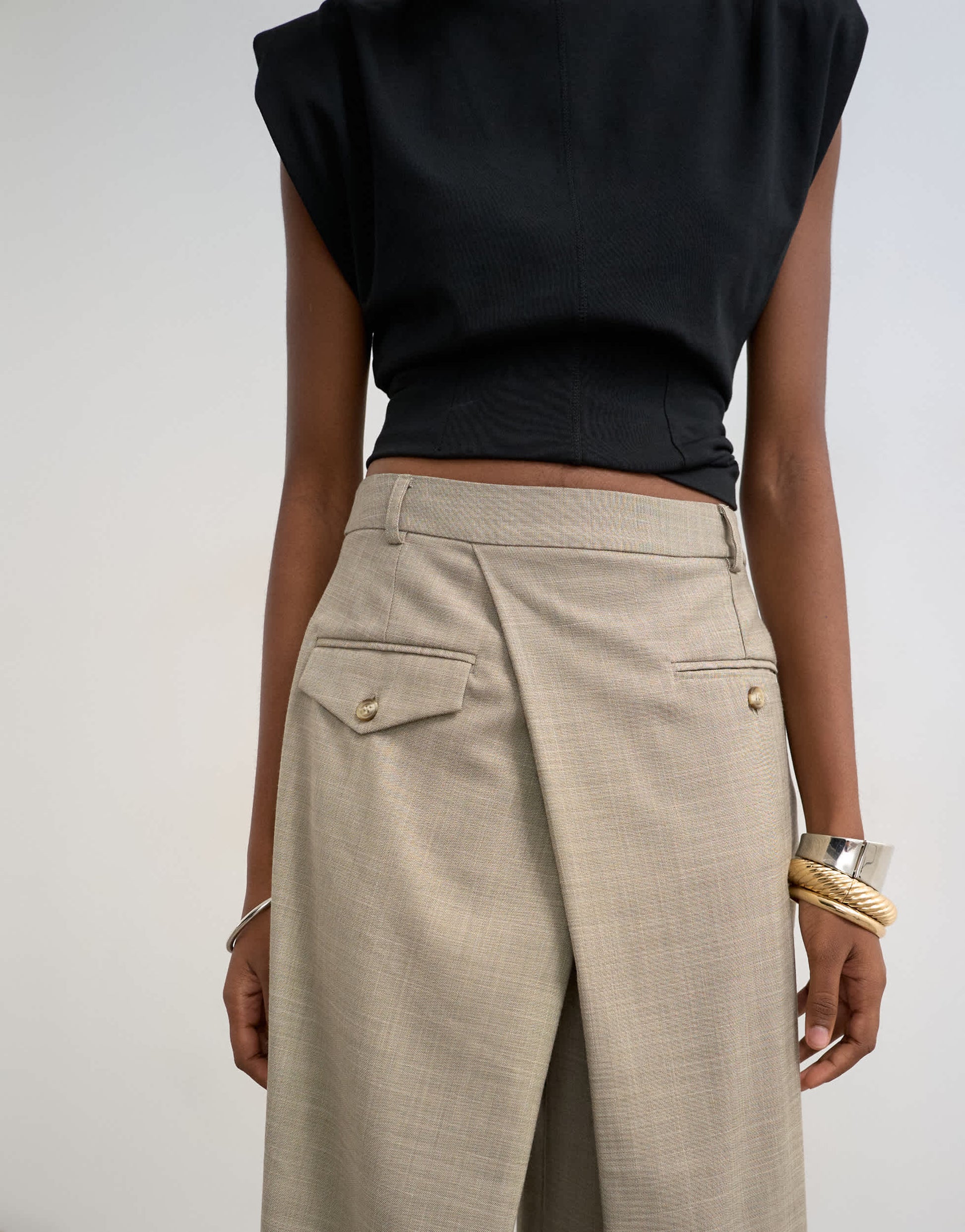Topshop wrap over tailored trouser in stone