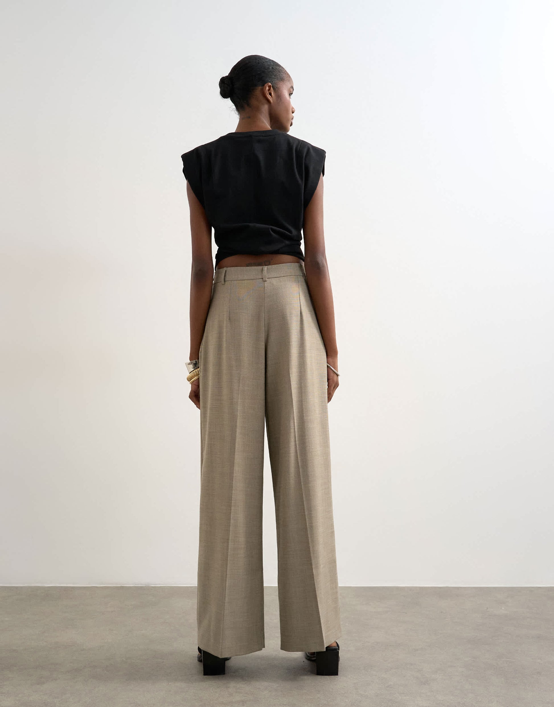 Topshop wrap over tailored trouser in stone