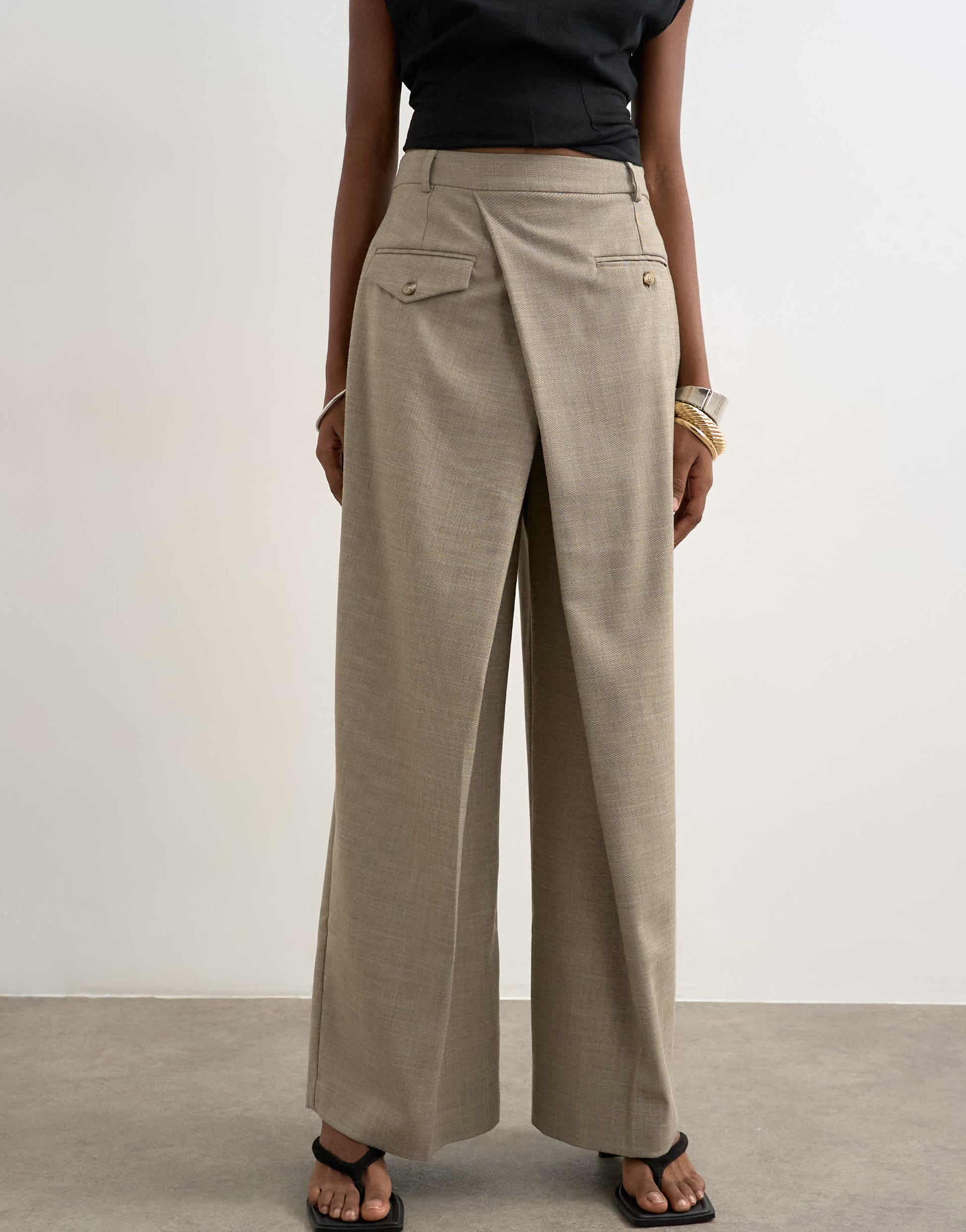 Topshop wrap over tailored trouser in stone