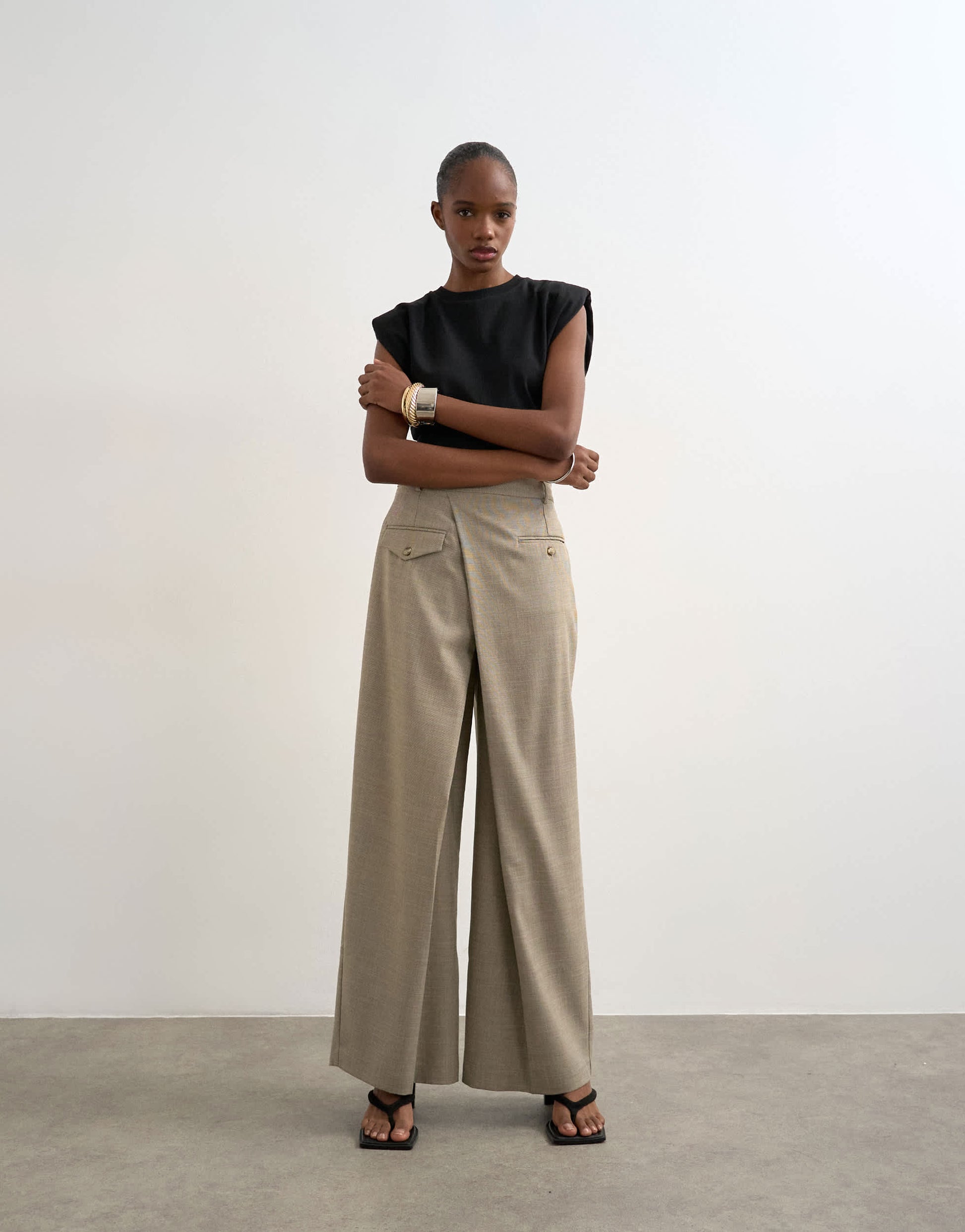 Topshop wrap over tailored trouser in stone
