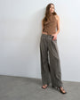 Topshop raw hem low slung double pleated tailored trouser in brown marl