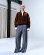 Topshop raw hem low slung double pleated tailored trouser in dark charcoal