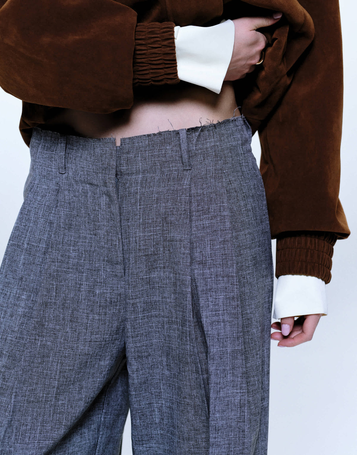 Topshop raw hem low slung double pleated tailored trouser in dark charcoal