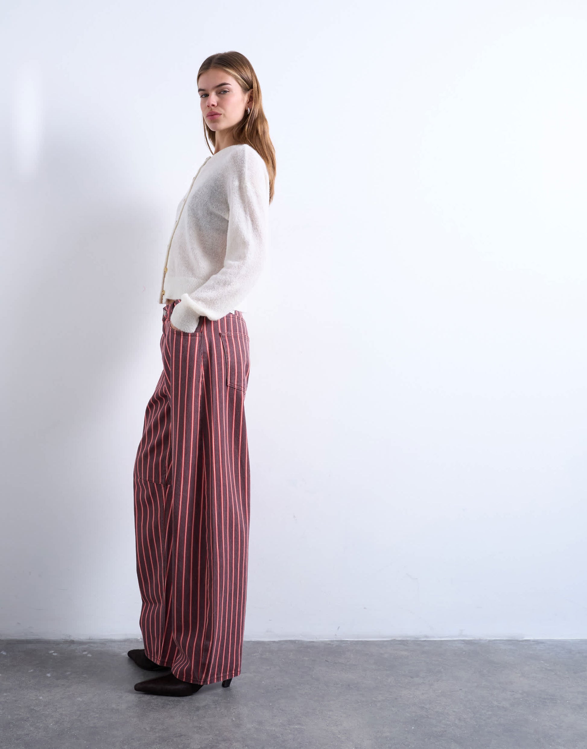 Topshop barrel jean in red and pink