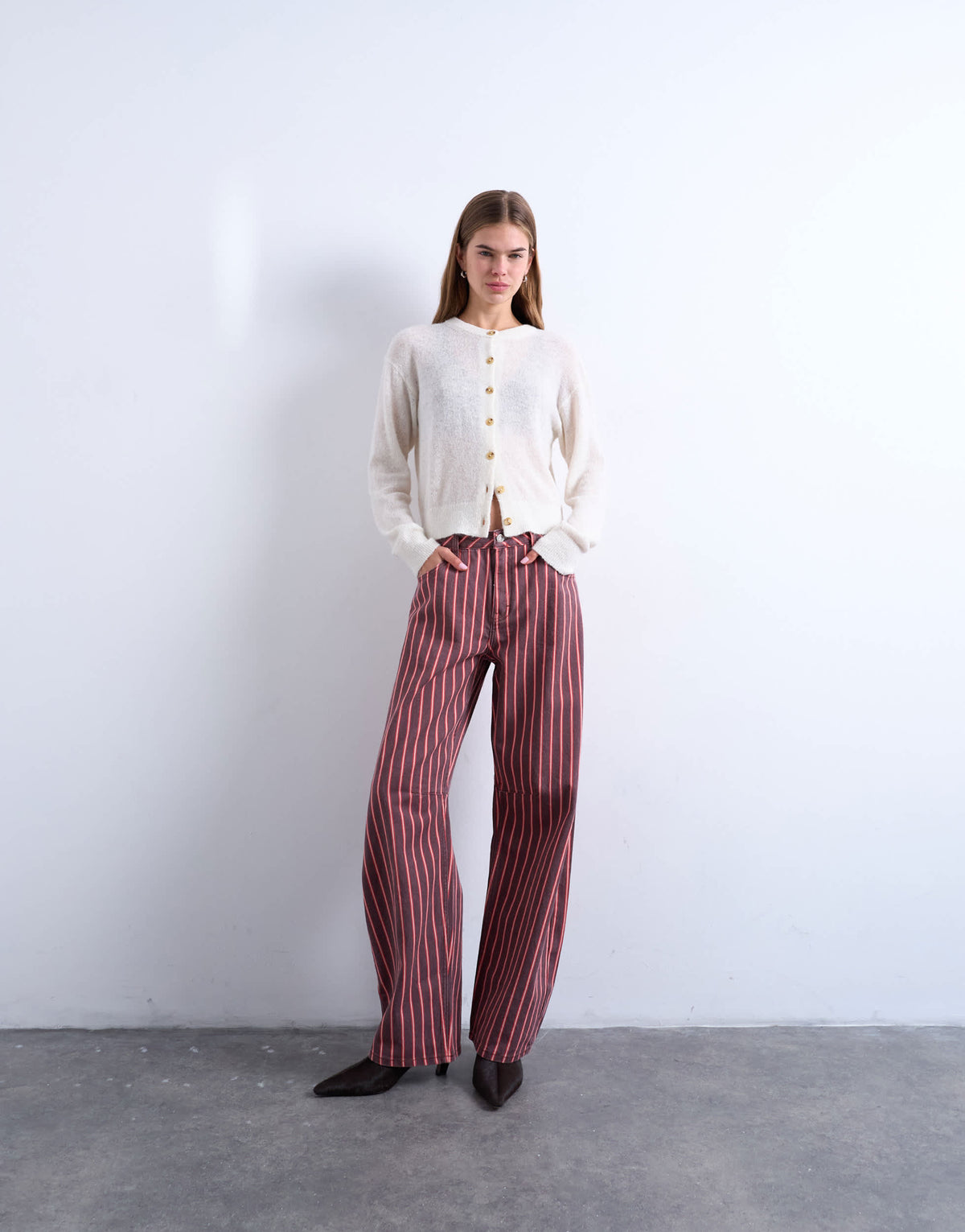 Topshop barrel jean in red and pink