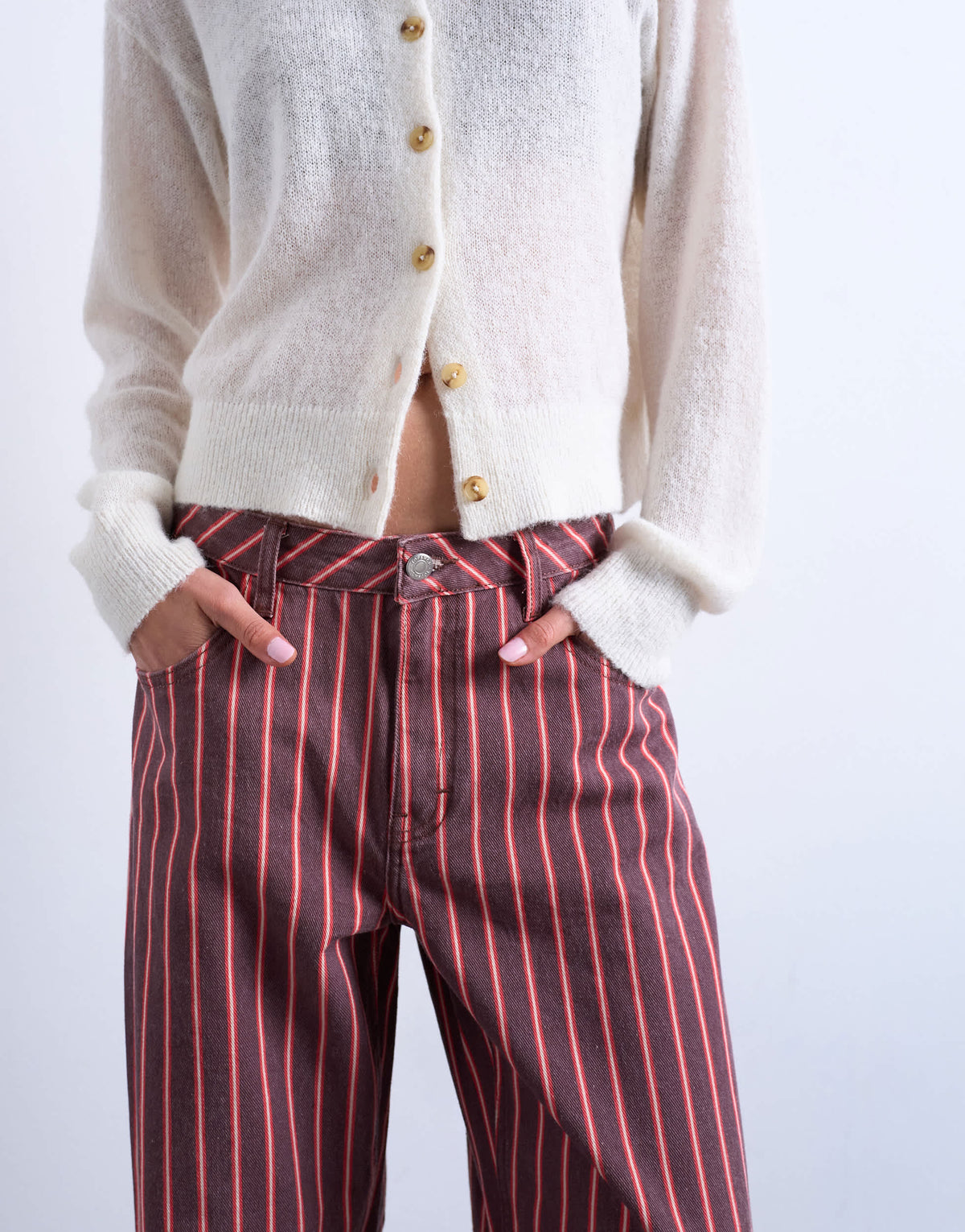 Topshop barrel jean in red and pink