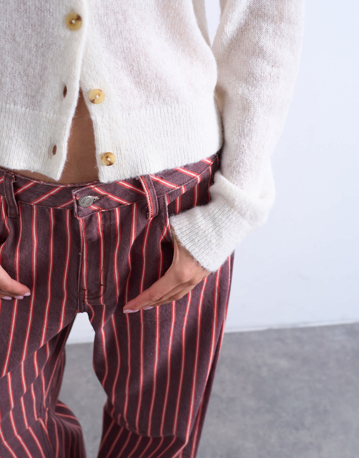 Topshop barrel jean in red and pink