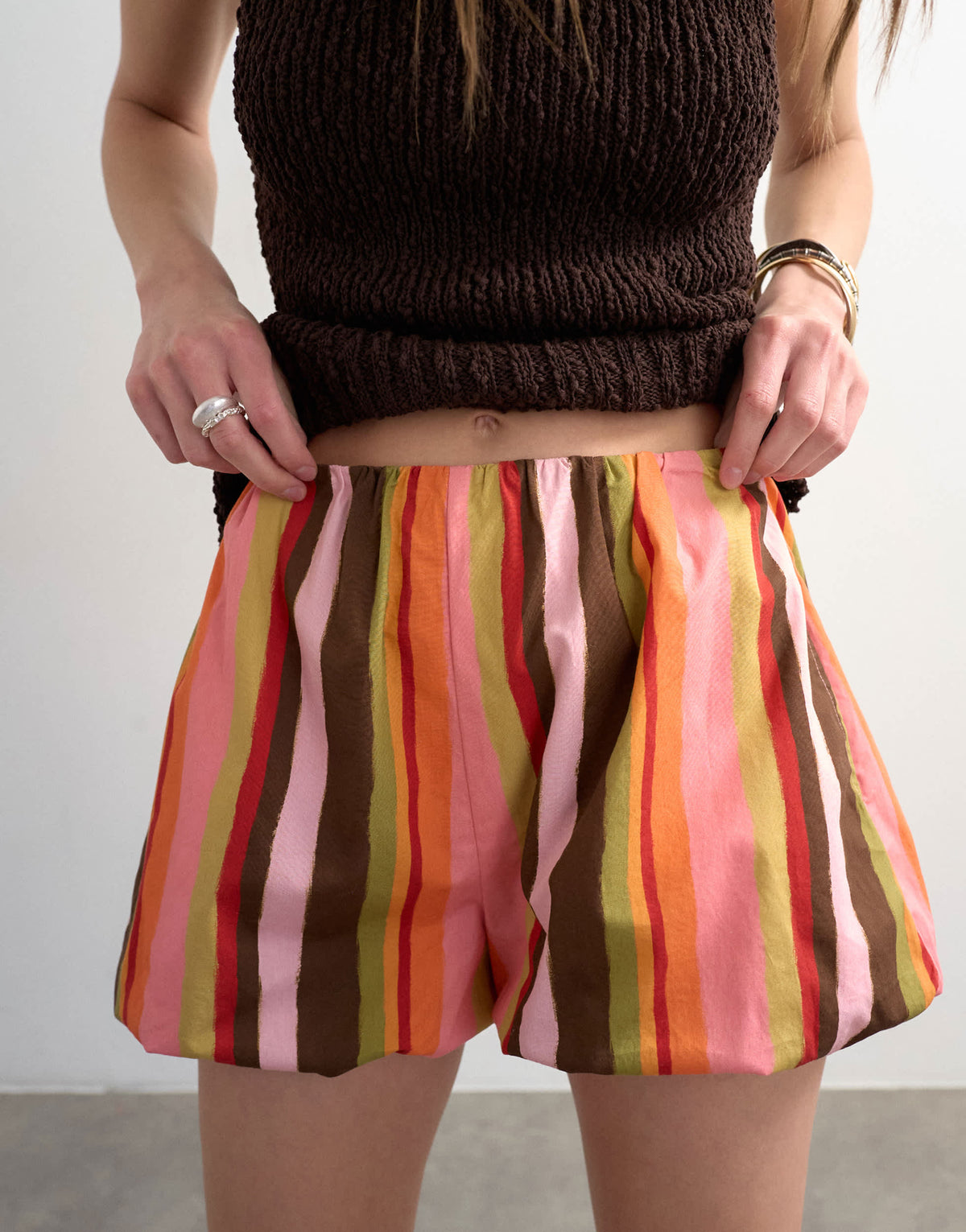 Topshop stripe bubble hem short in pink