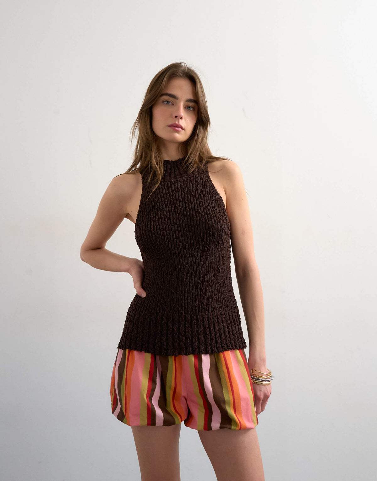 Topshop stripe bubble hem short in pink