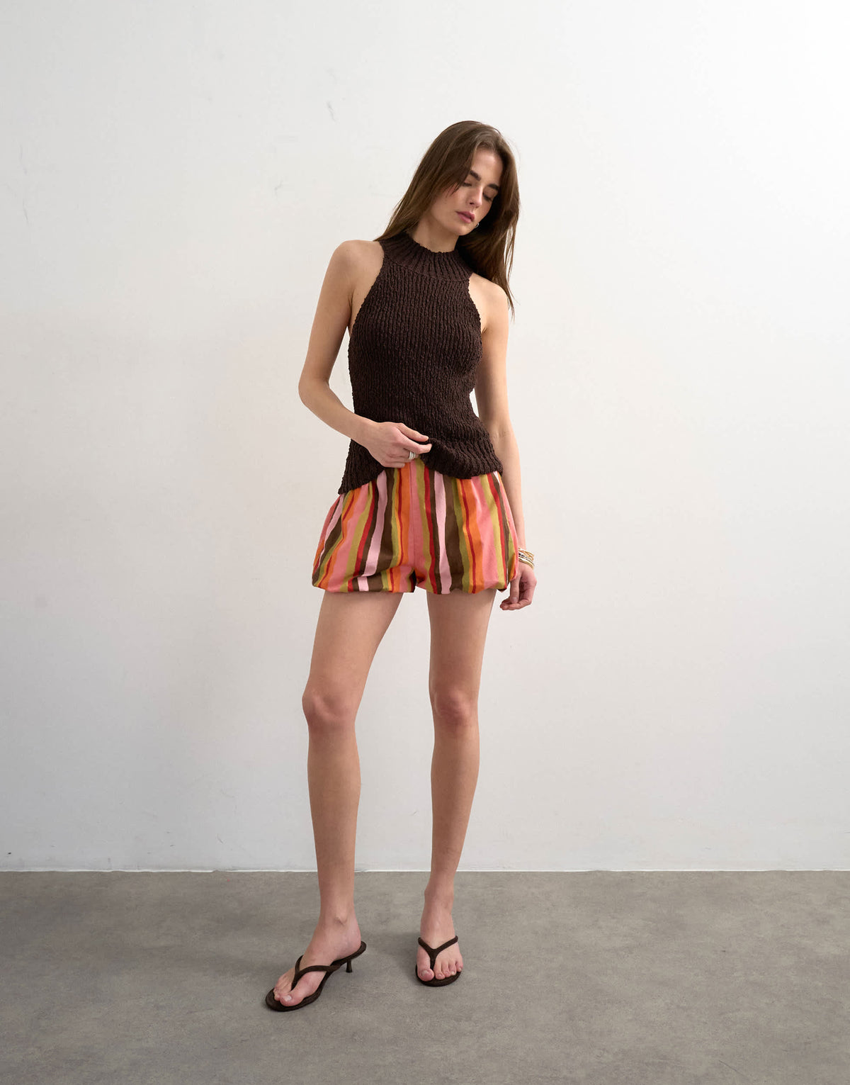 Topshop stripe bubble hem short in pink