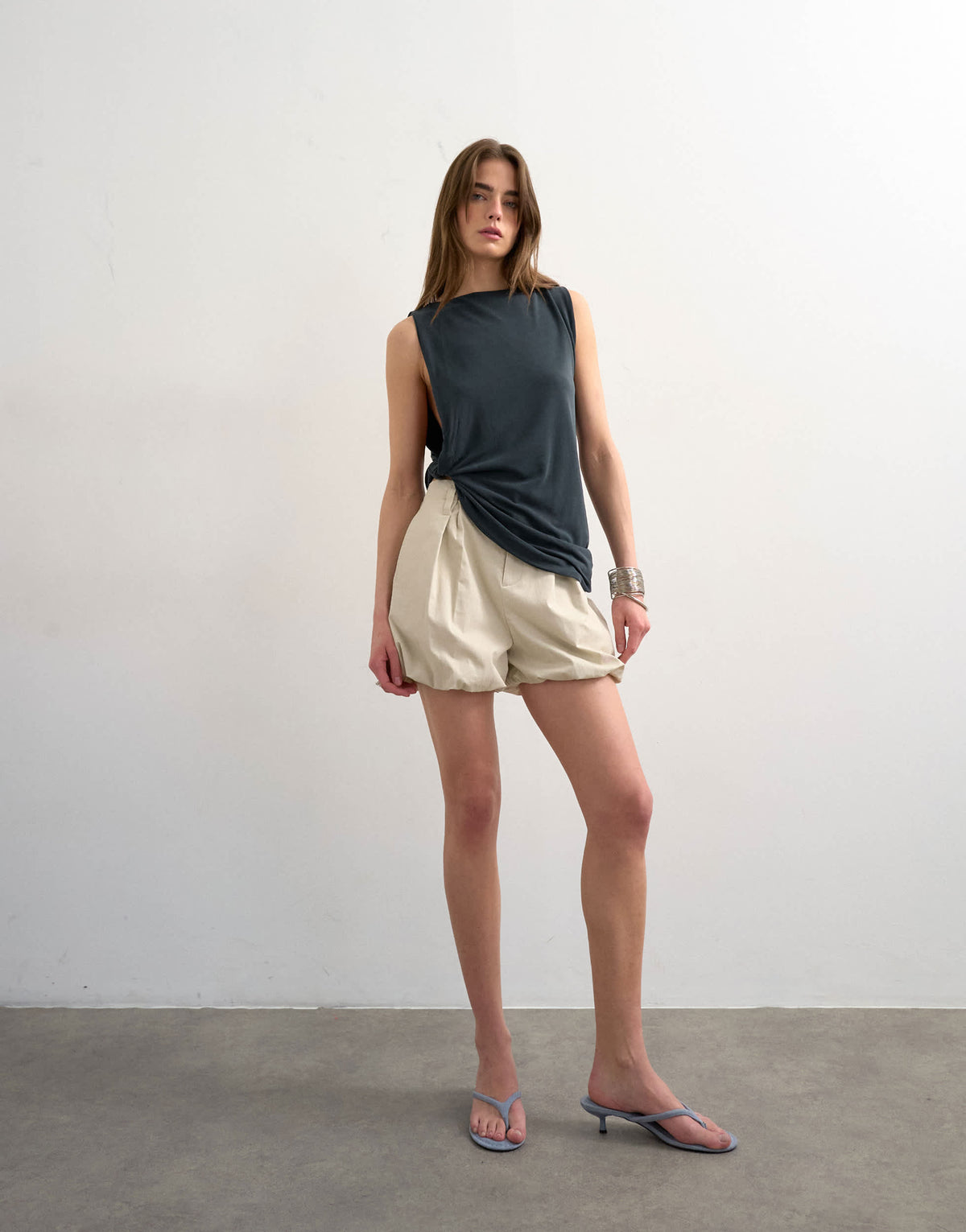 Topshop bubble hem clean short in neutral