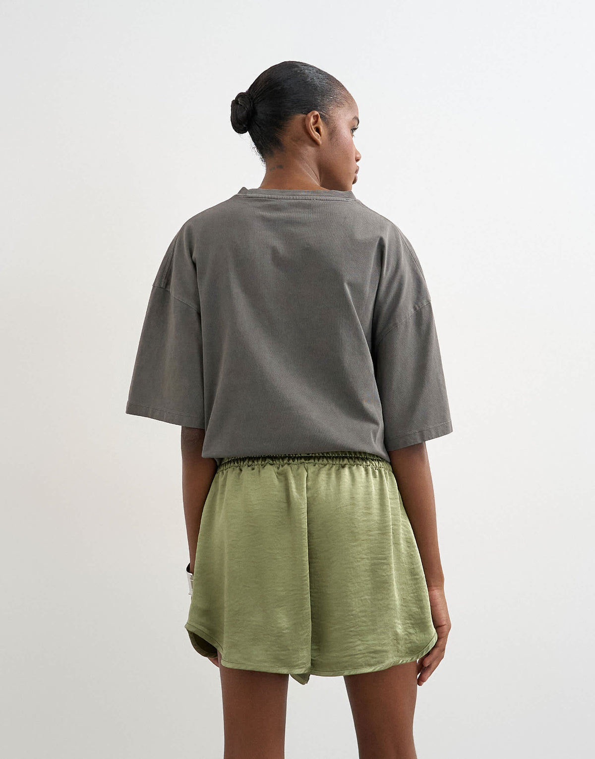 Topshop satin runner short with deep waistband in green