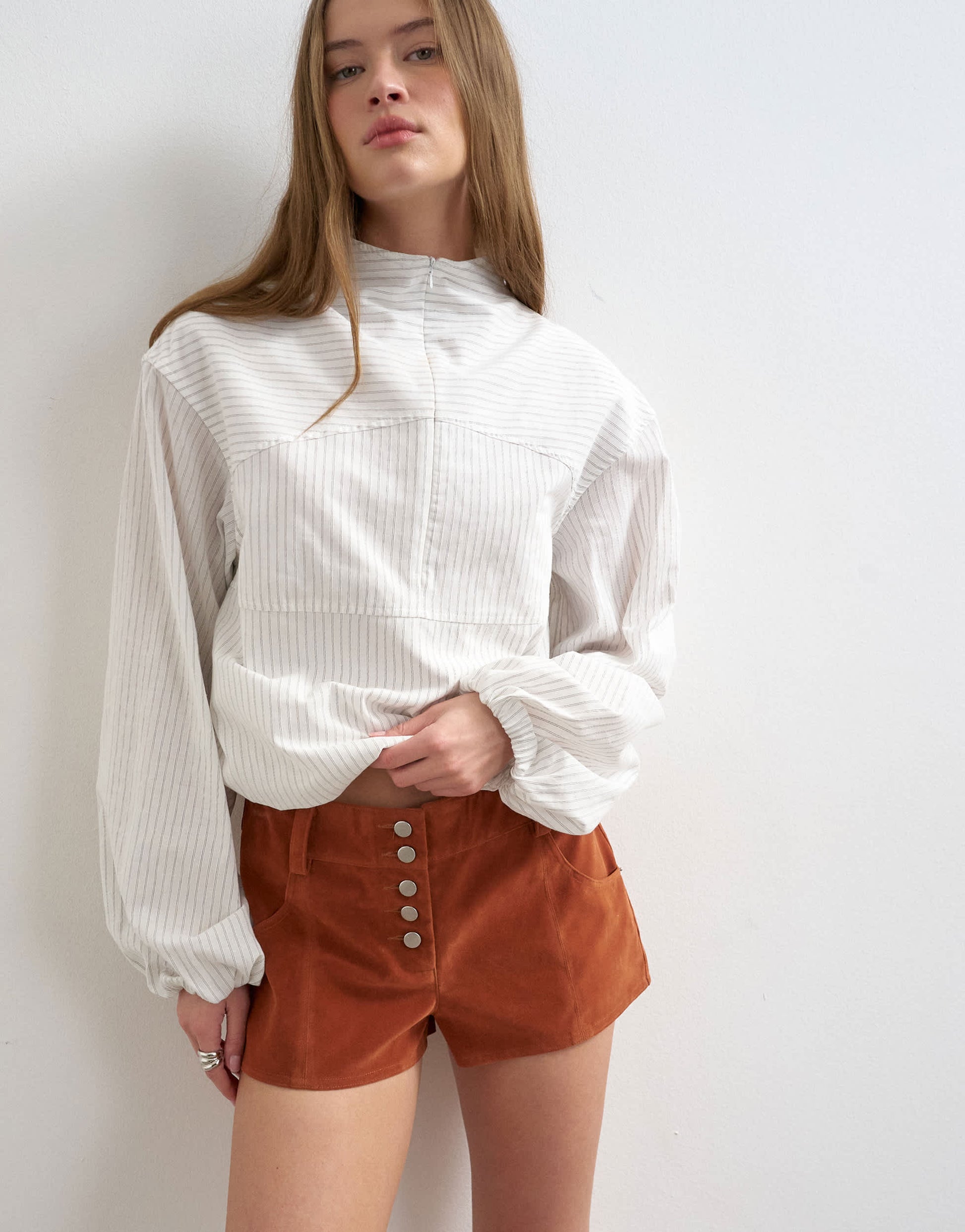 Topshop faux suede micro short in rust