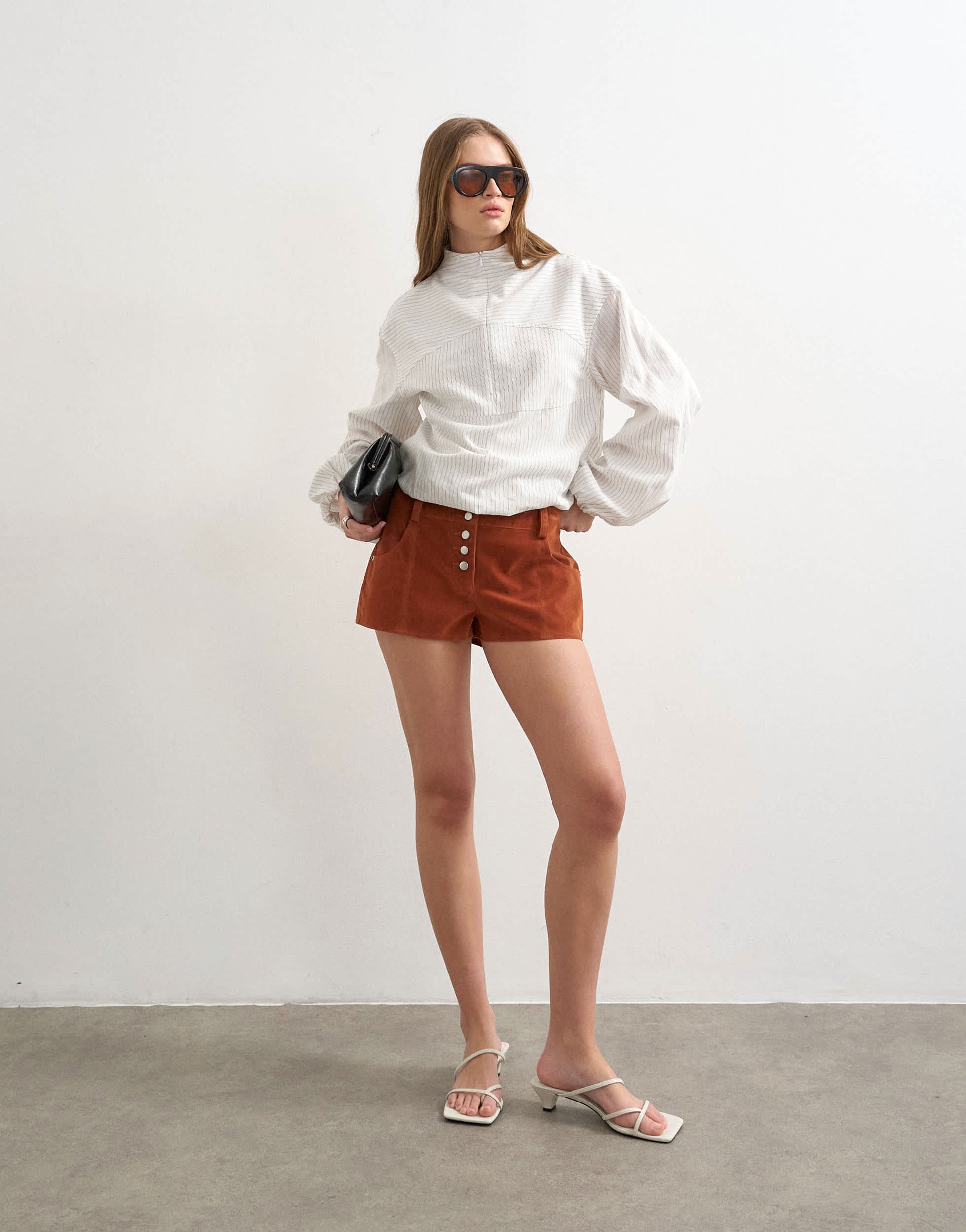 Topshop faux suede micro short in rust