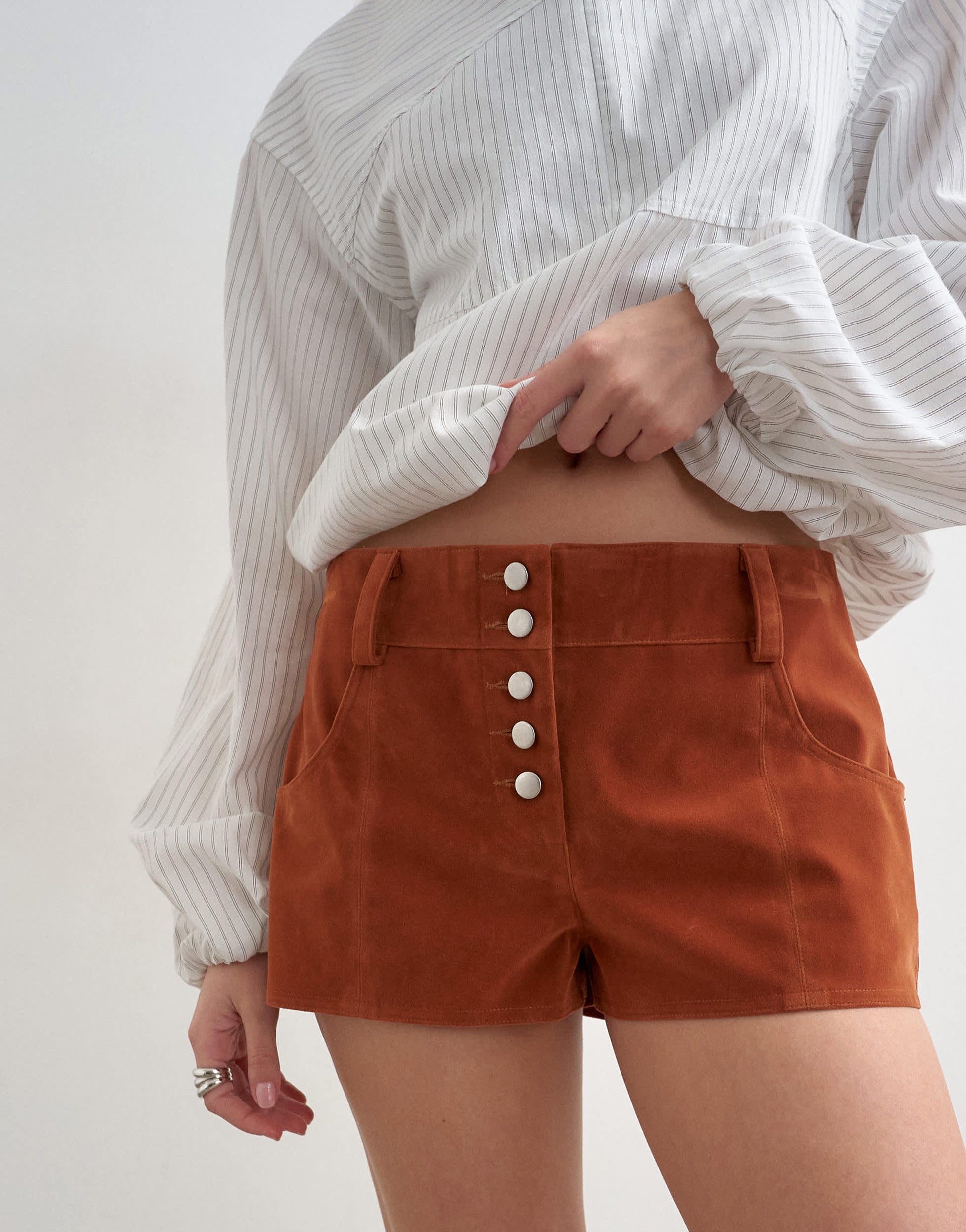 Topshop faux suede micro short in rust