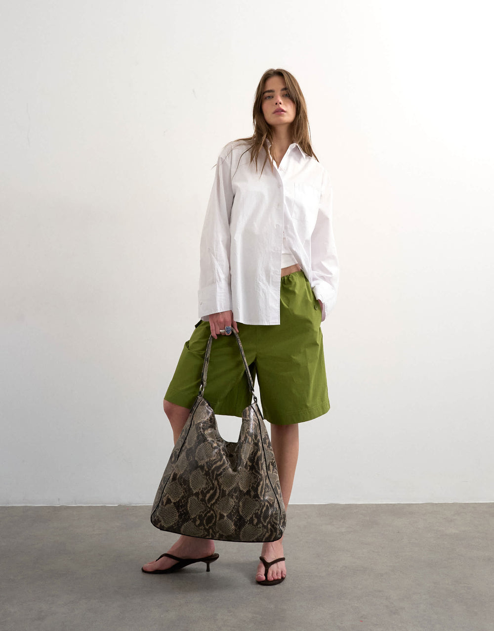 Topshop longline cargo short with bungee cords in green