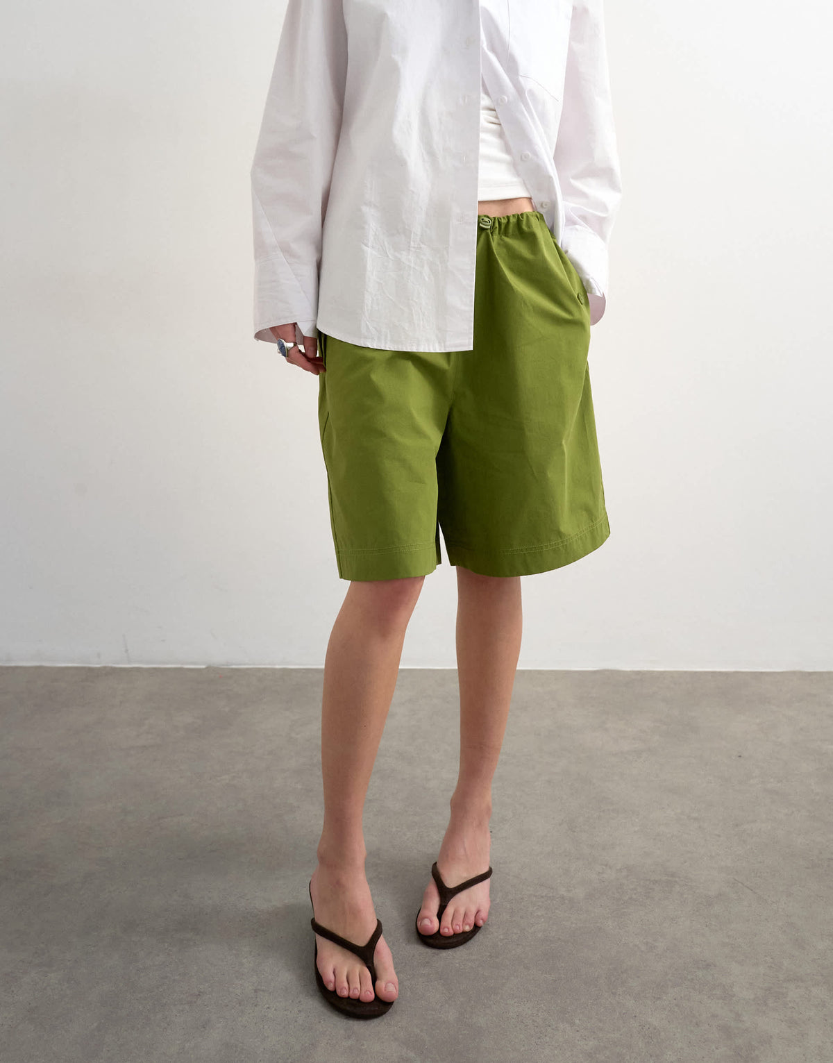 Topshop longline cargo short with bungee cords in green