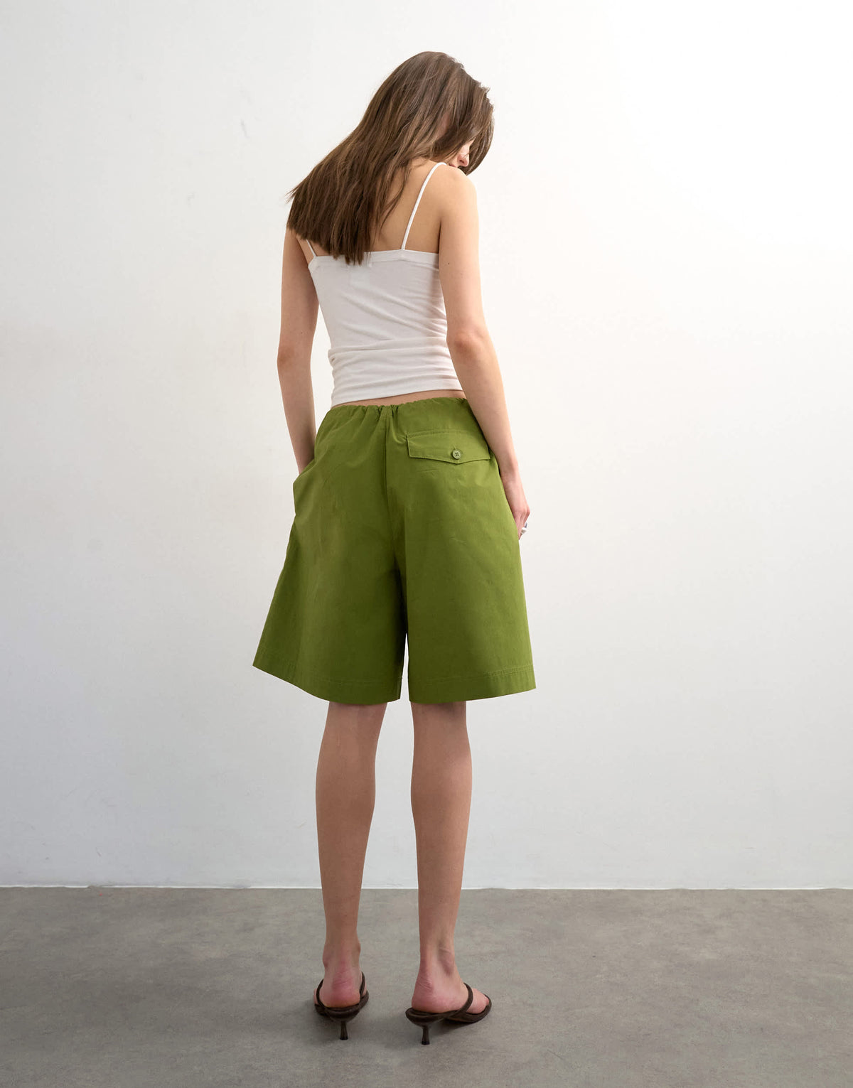Topshop longline cargo short with bungee cords in green