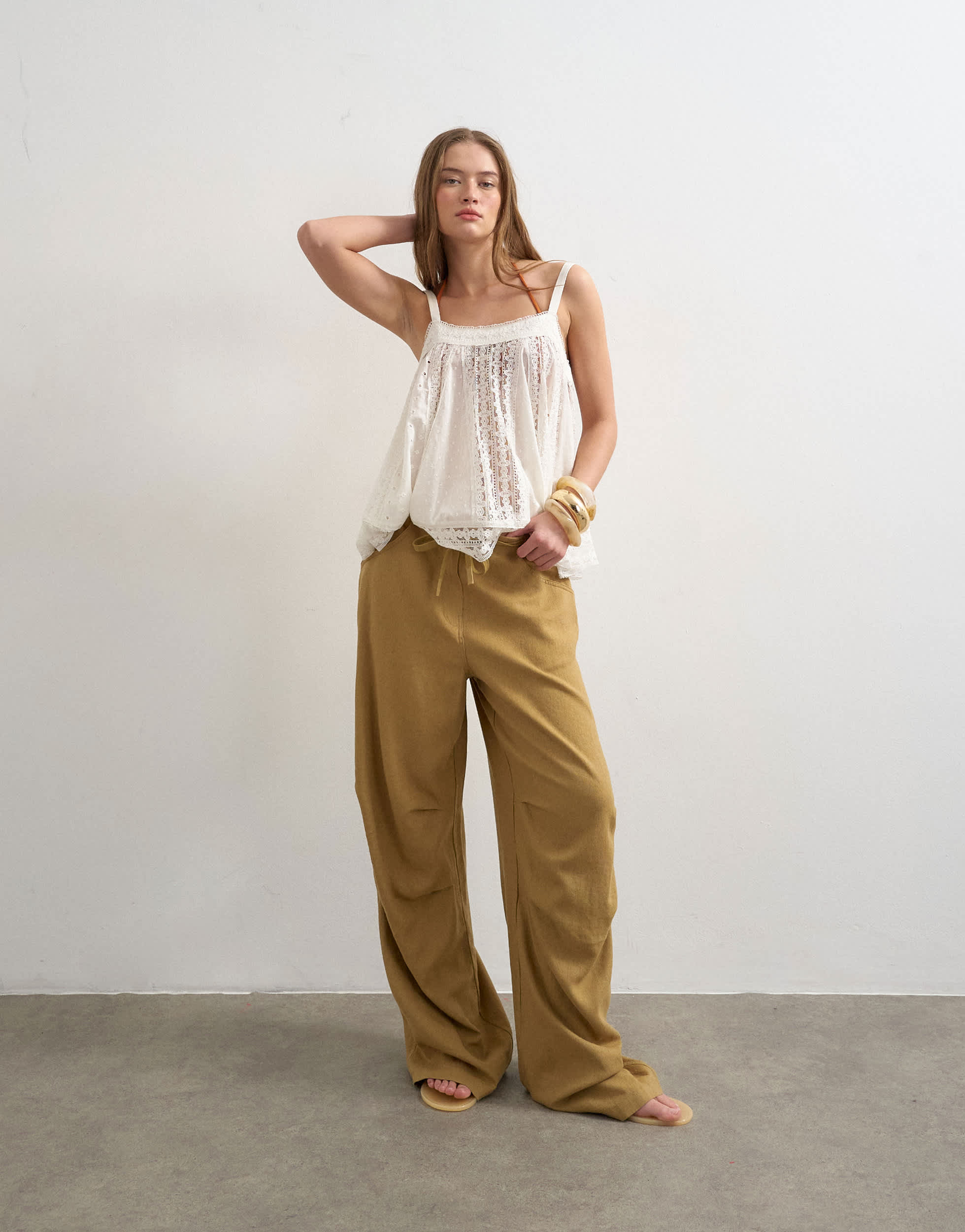 Topshop linen cargo trouser in tan